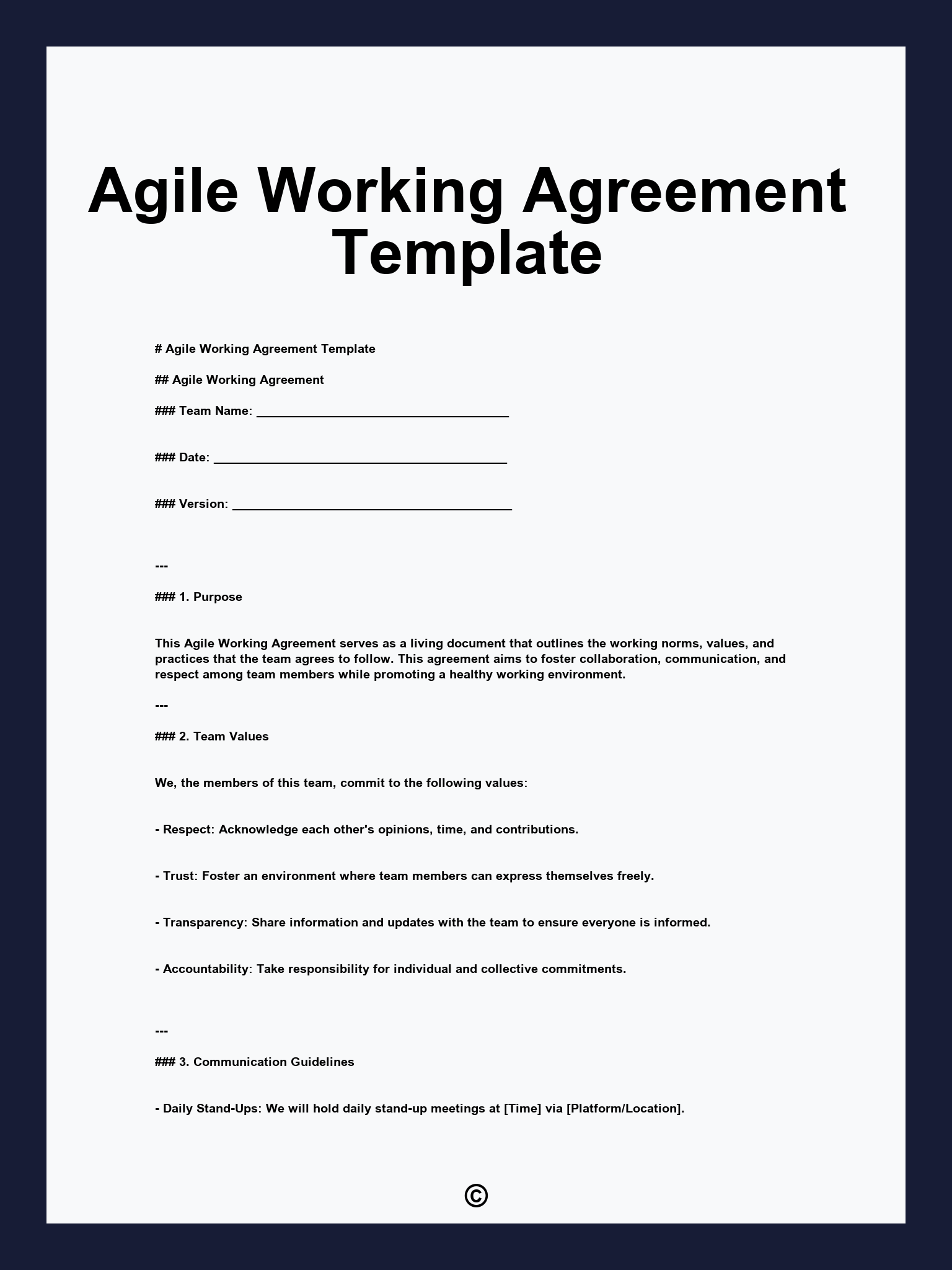 Agile Working Agreement Template