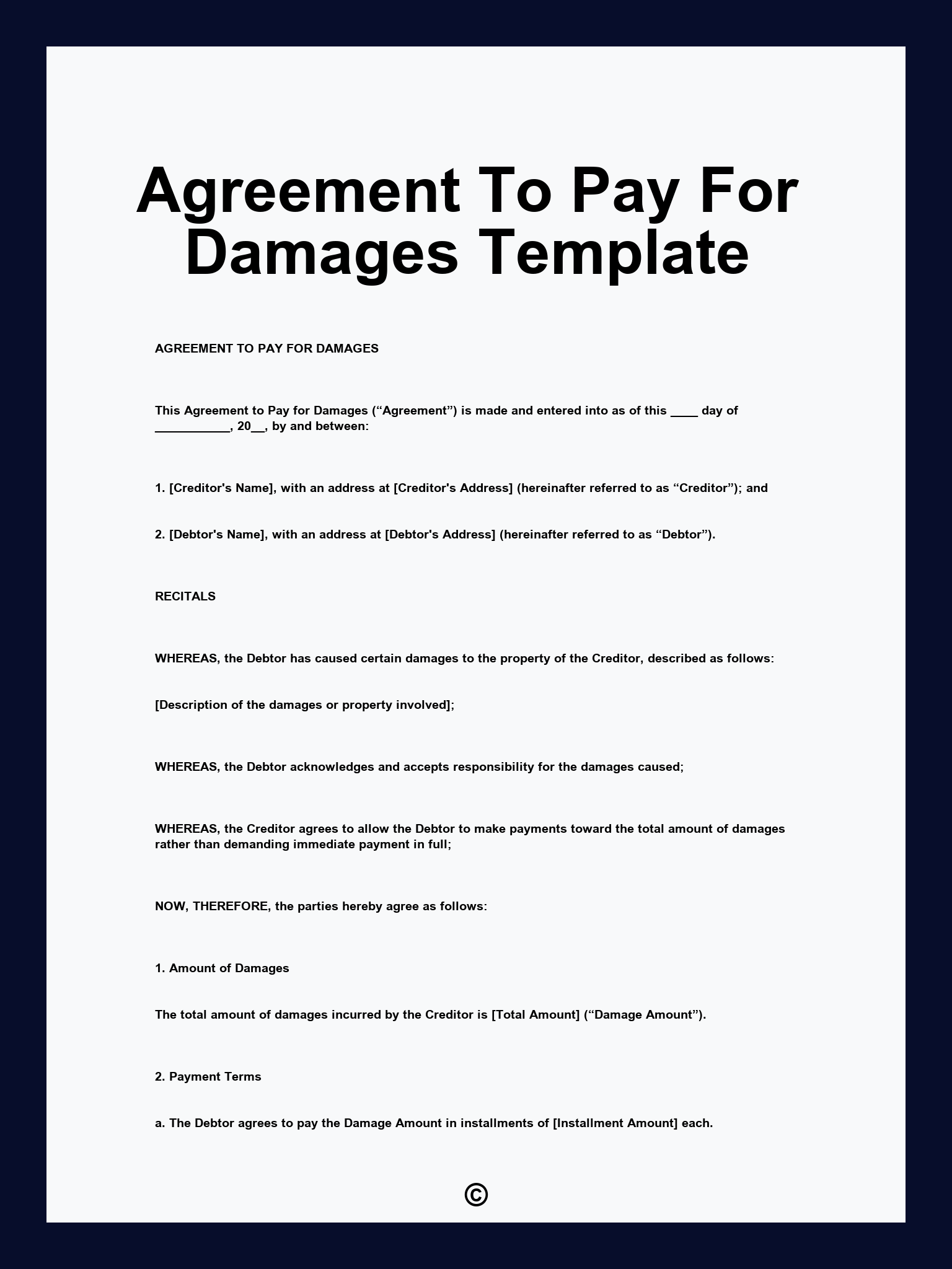 Agreement To Pay For Damages Template