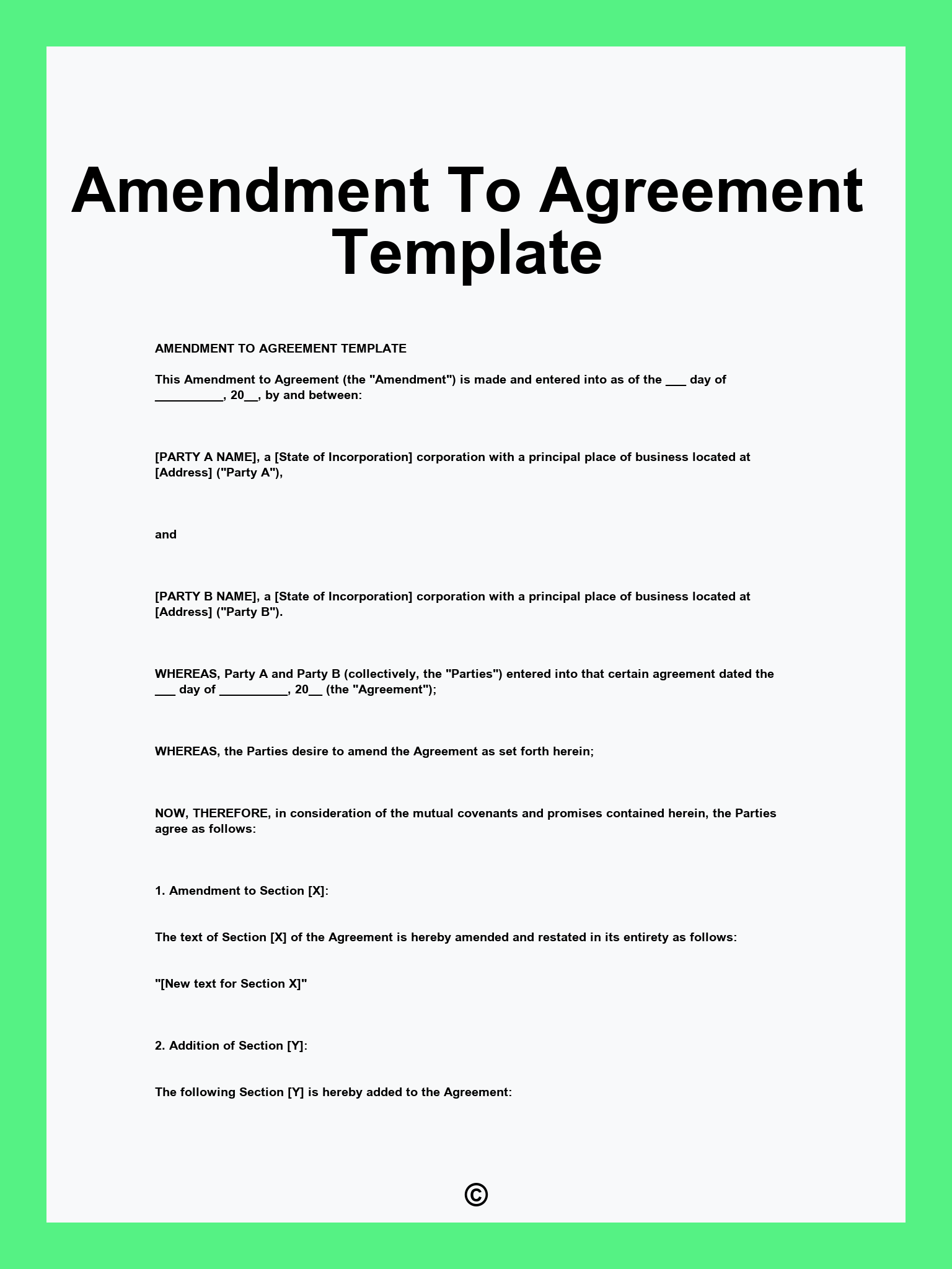 Amendment To Agreement Template