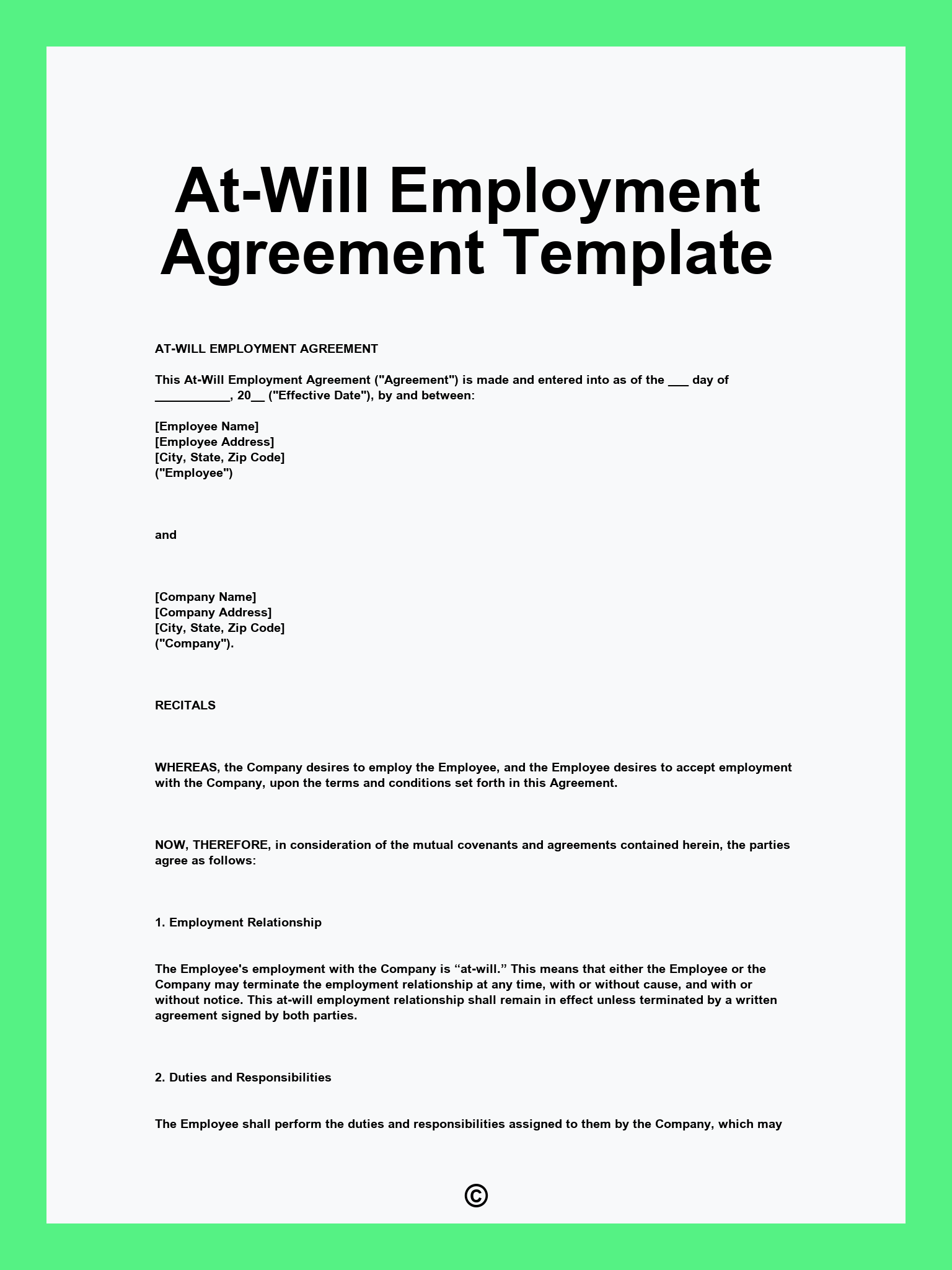 At-Will Employment Agreement Template