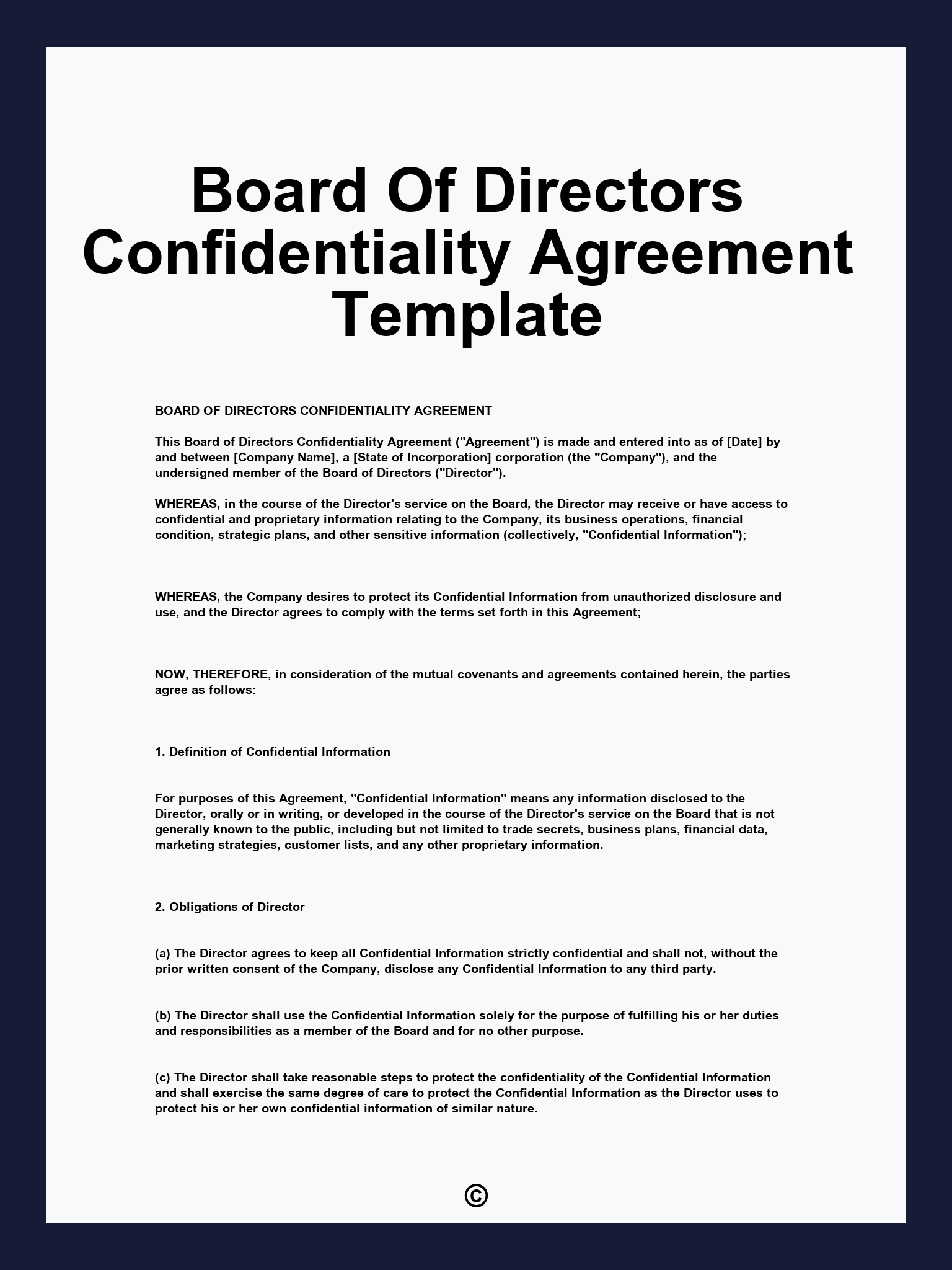 Board Of Directors Confidentiality Agreement Template