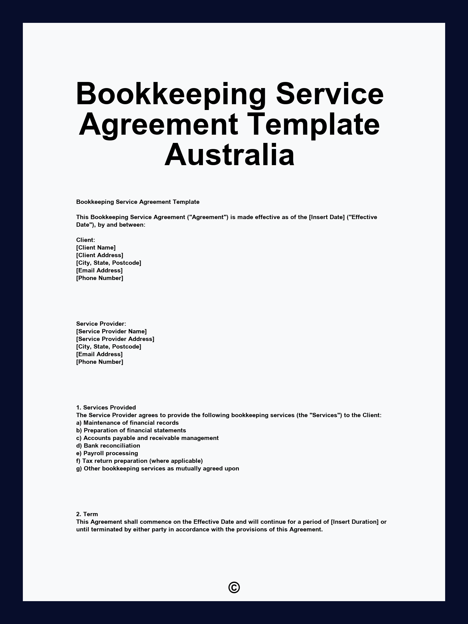 Bookkeeping Service Agreement Template Australia