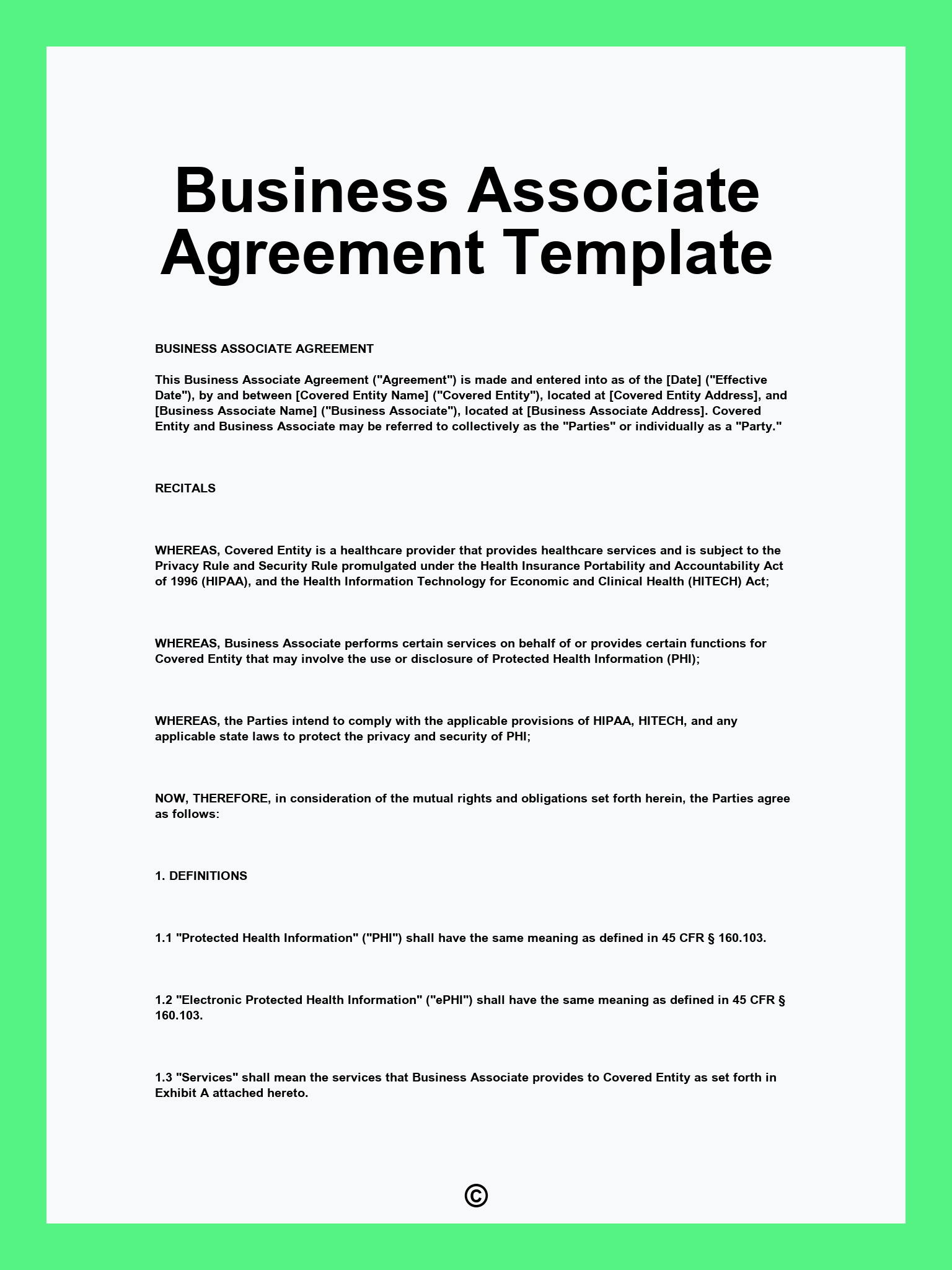 Business Associate Agreement Template