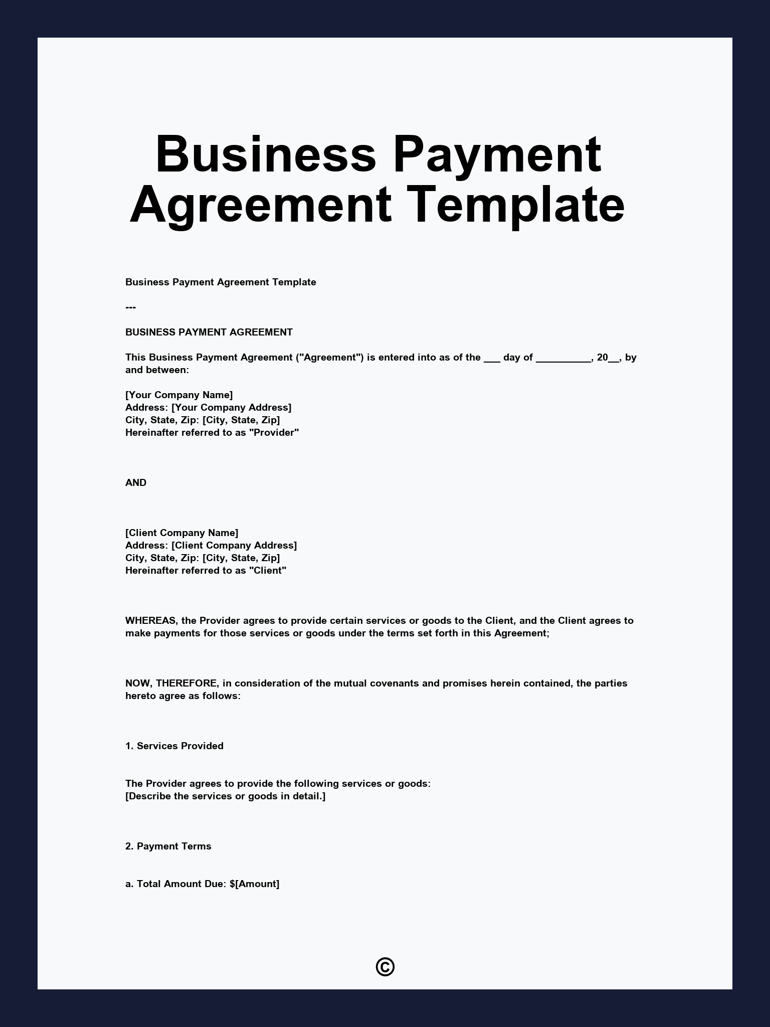 Business Payment Agreement Template