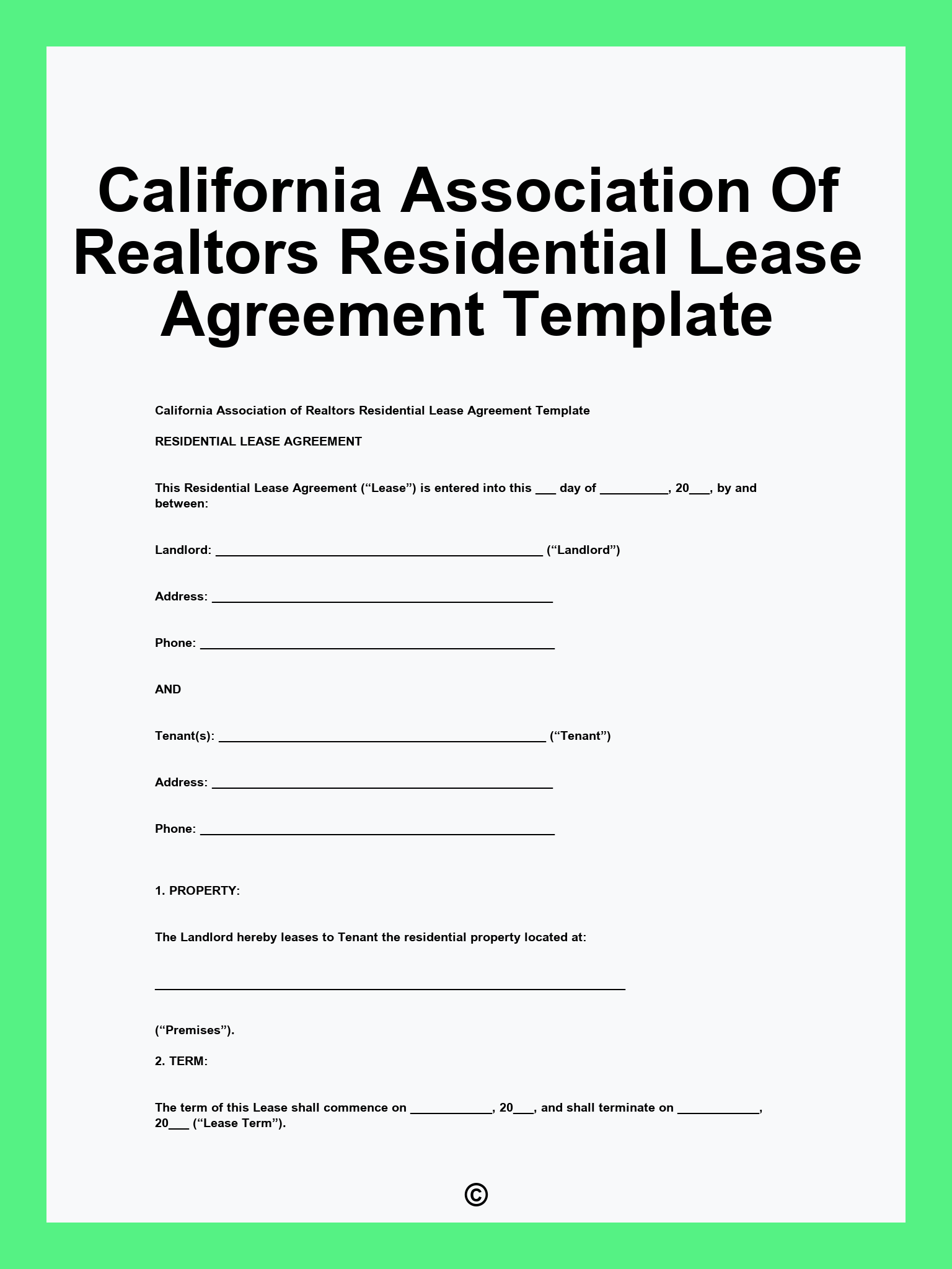 California Association Of Realtors Residential Lease Agreement Template