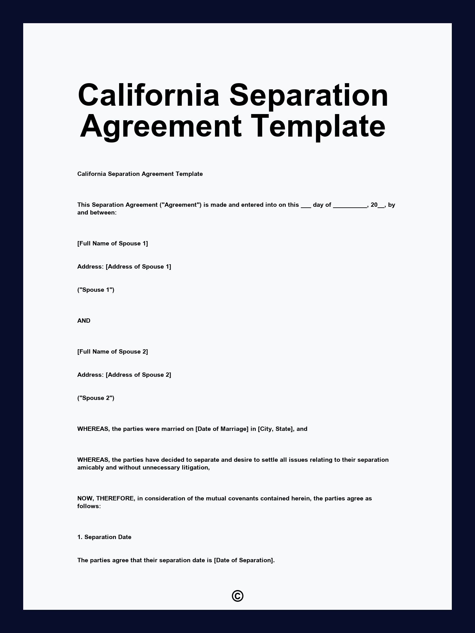 California Separation Agreement Template