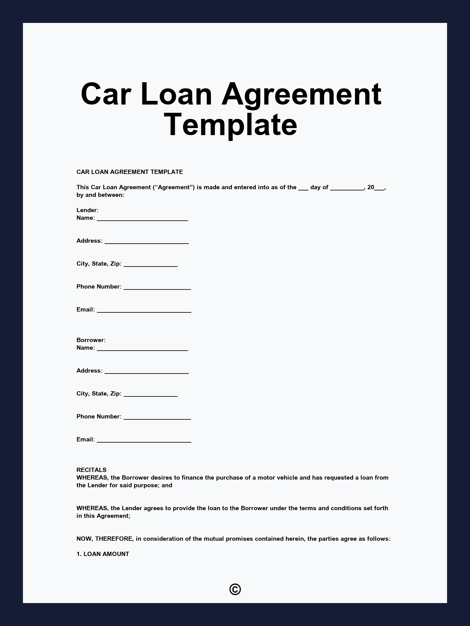 Car Loan Agreement Template