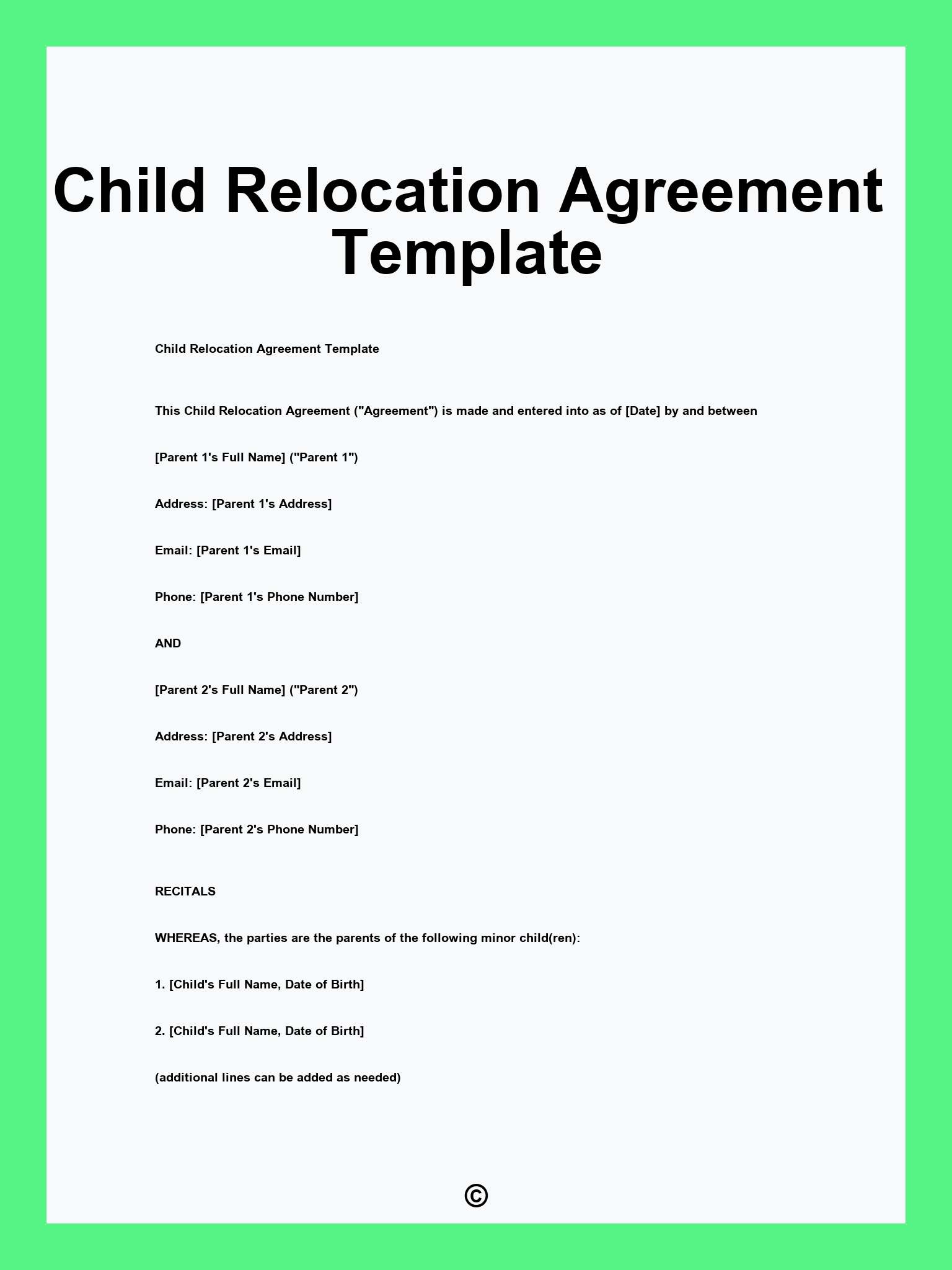 Child Relocation Agreement Template