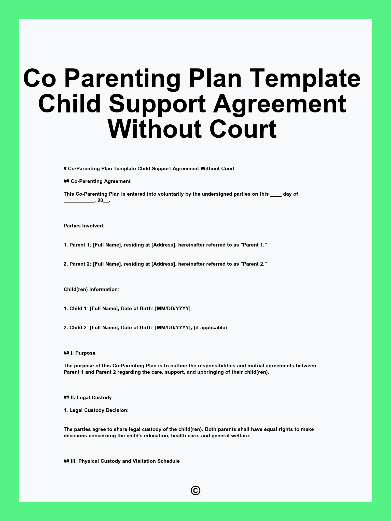 Co Parenting Plan Template Child Support Agreement Without Court