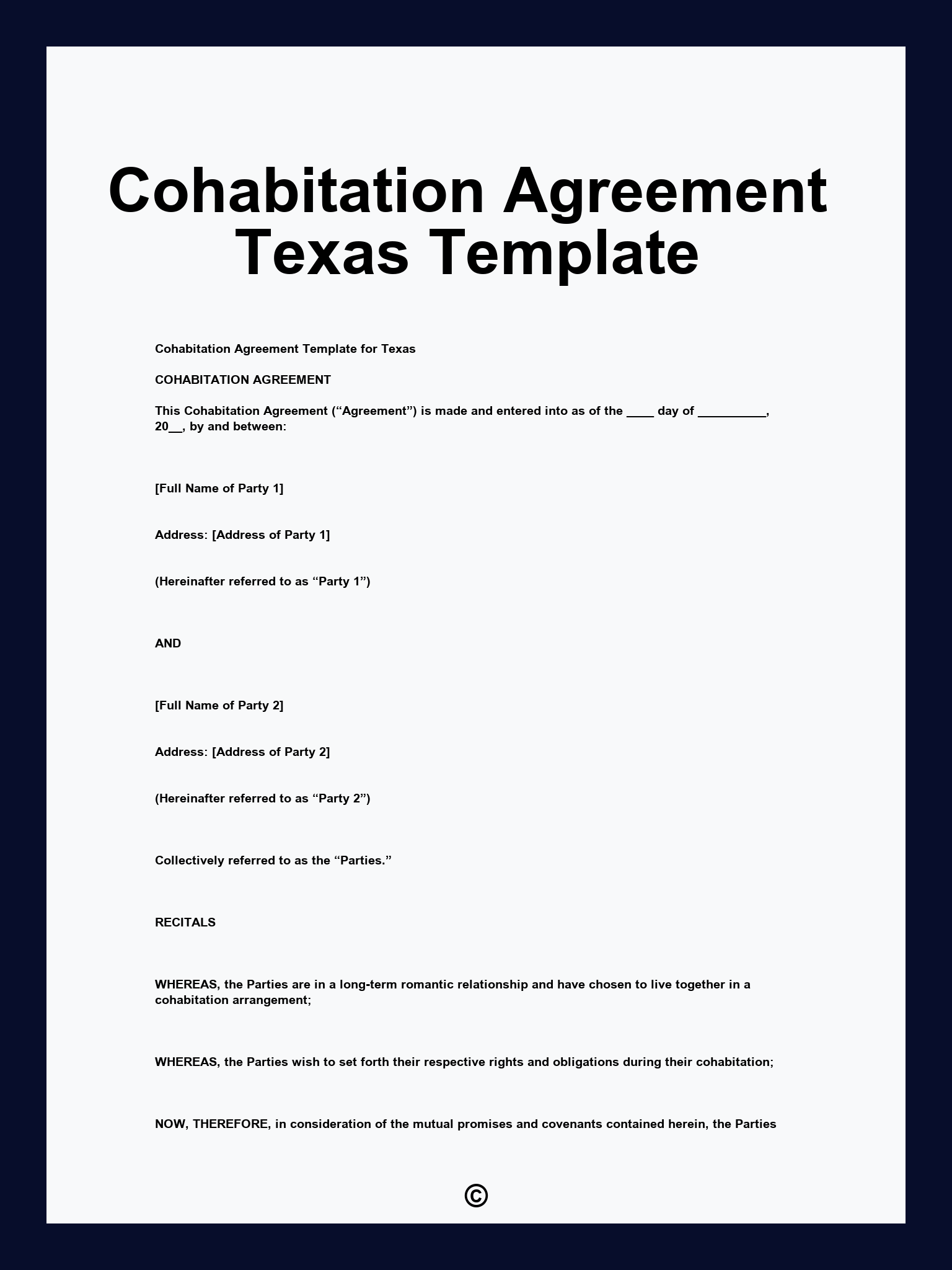 Cohabitation Agreement Texas Template
