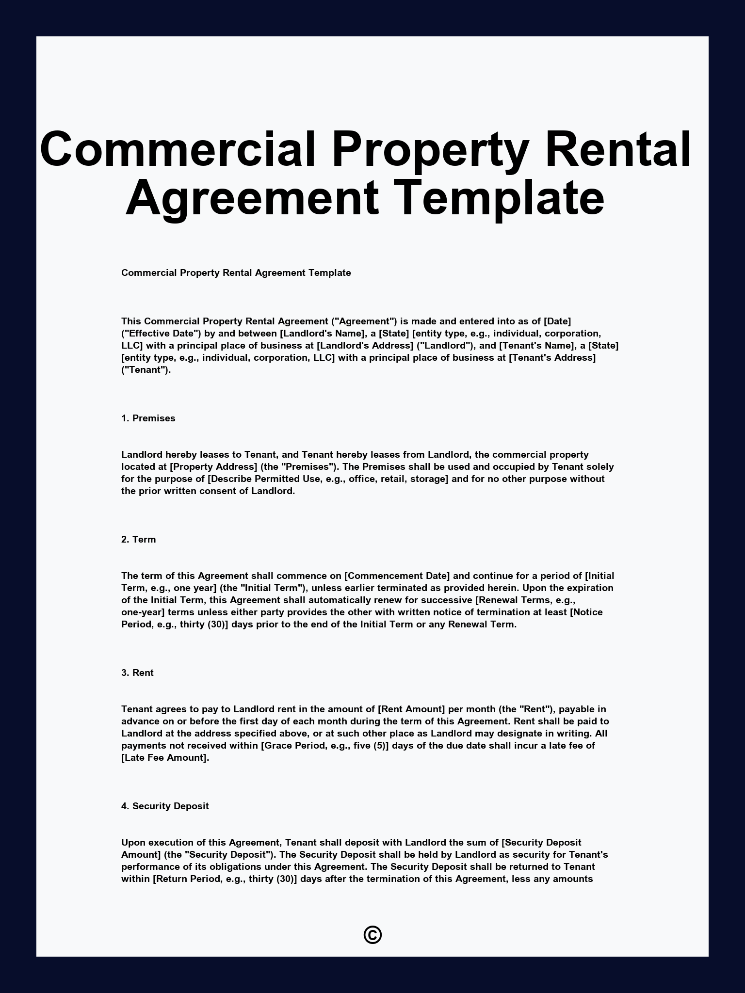 Commercial Property Rental Agreement Template