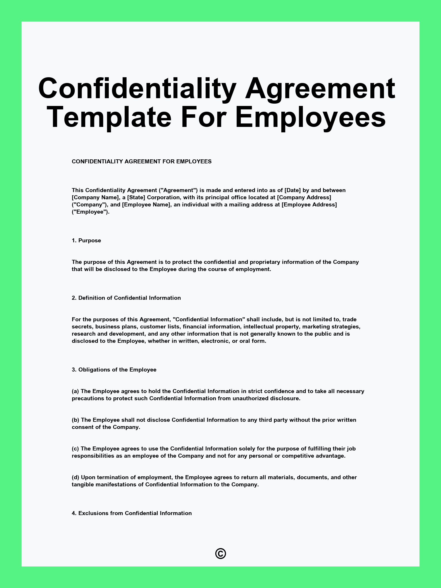Confidentiality Agreement Template For Employees