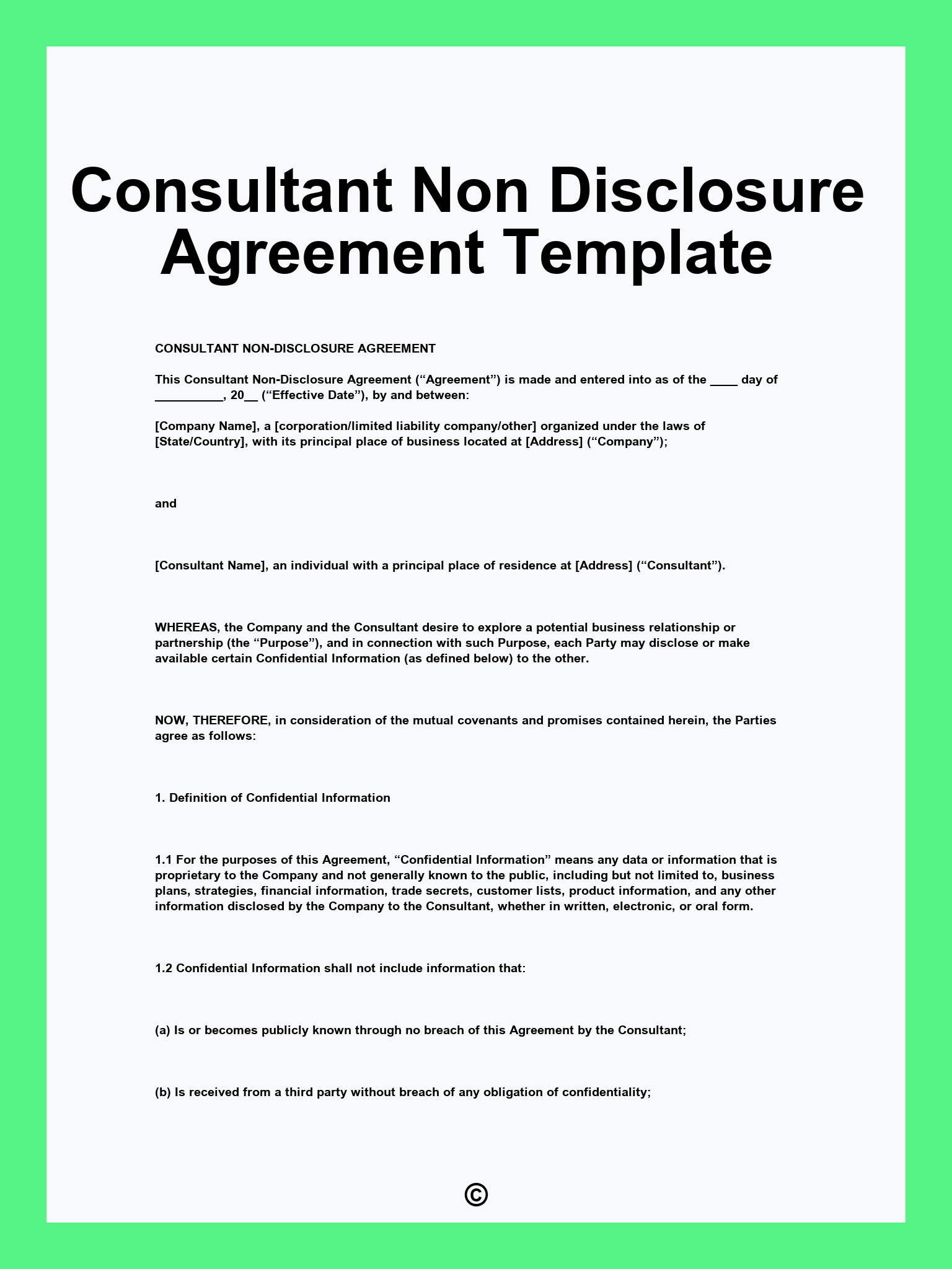 Consultant Non Disclosure Agreement Template