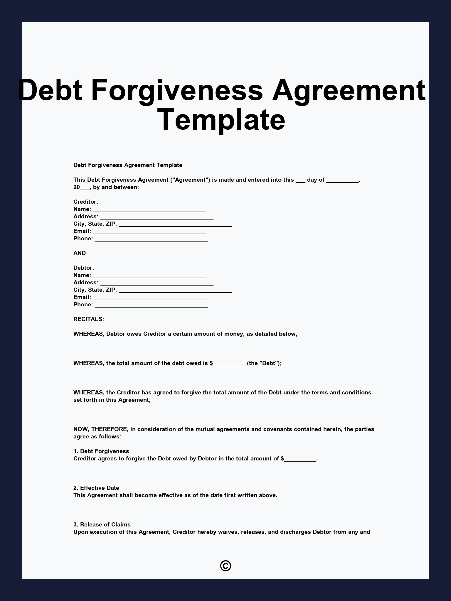 Debt Forgiveness Agreement Template