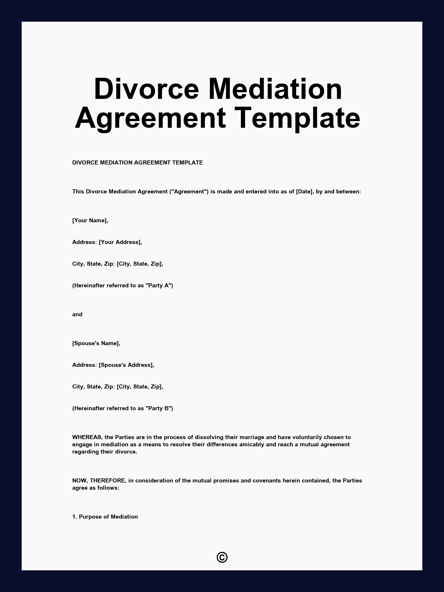 Divorce Mediation Agreement Template