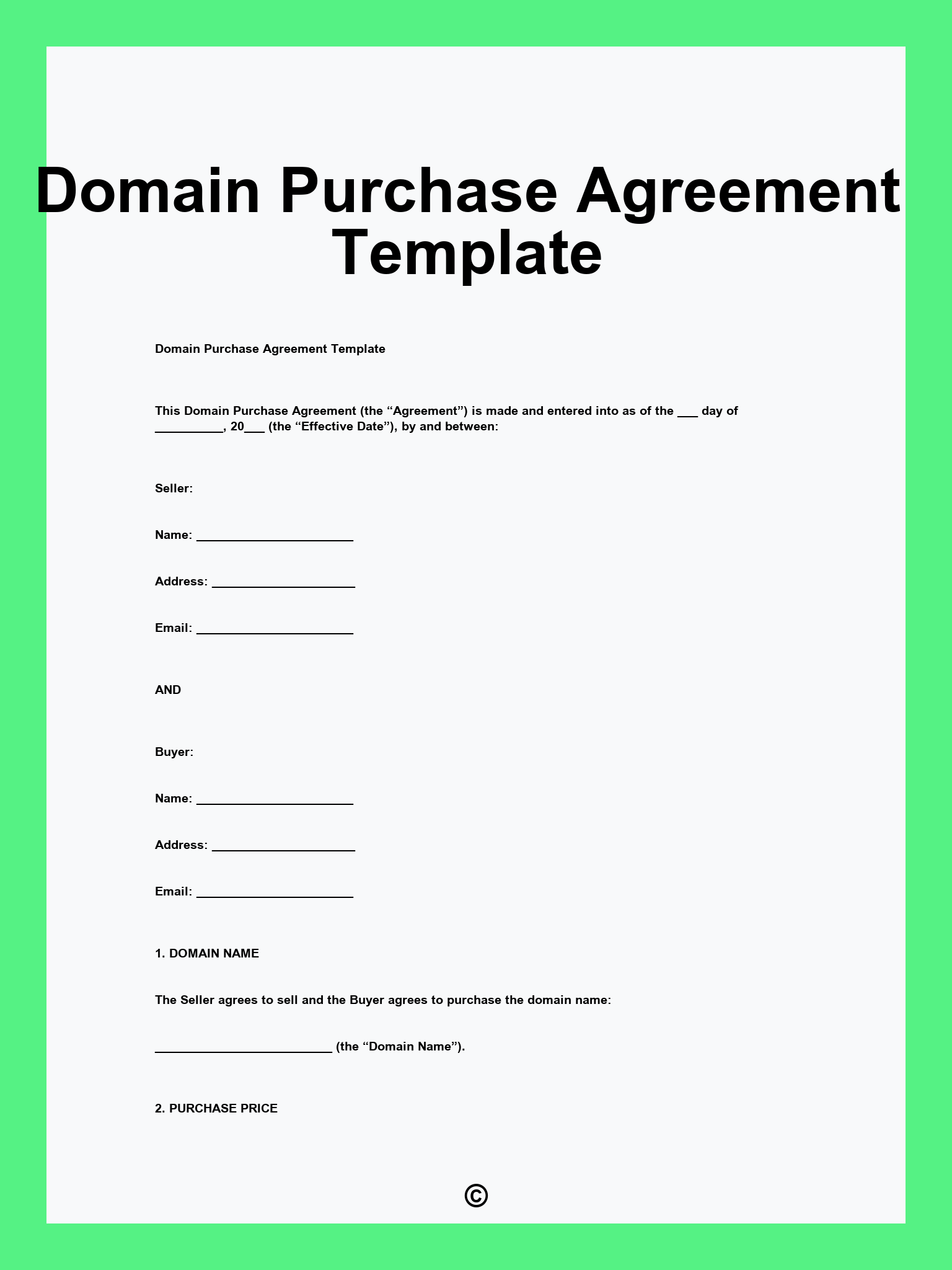 Domain Purchase Agreement Template