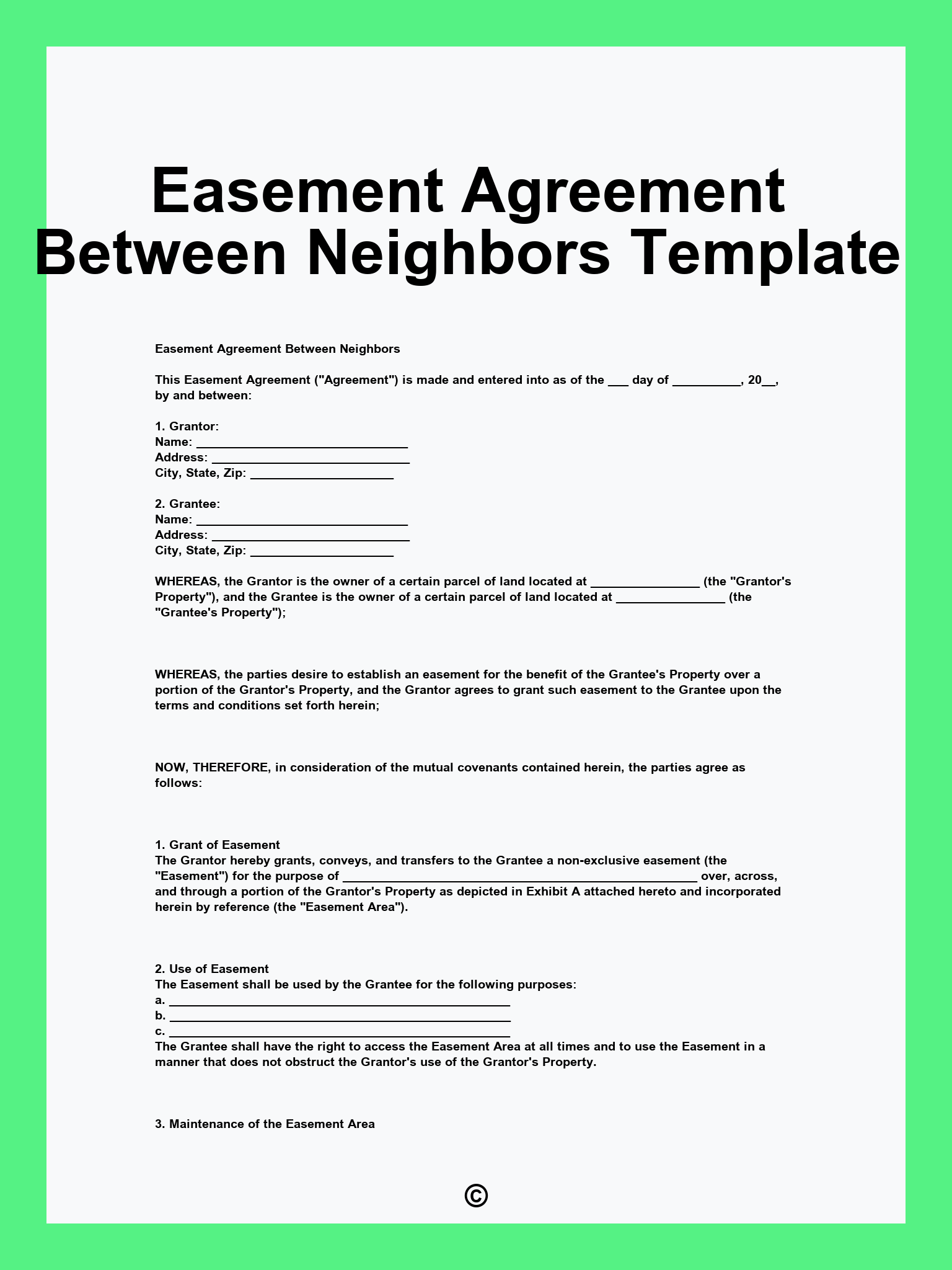 Easement Agreement Between Neighbors Template