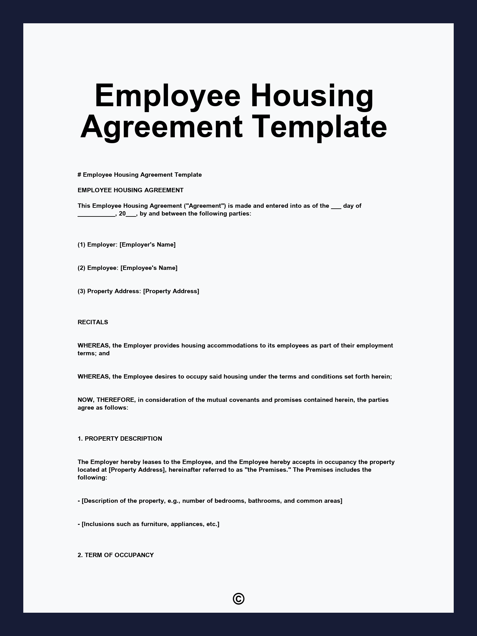 Employee Housing Agreement Template