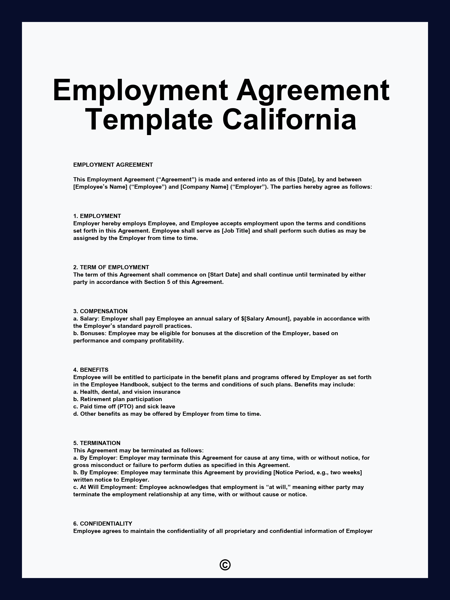 Employment Agreement Template California