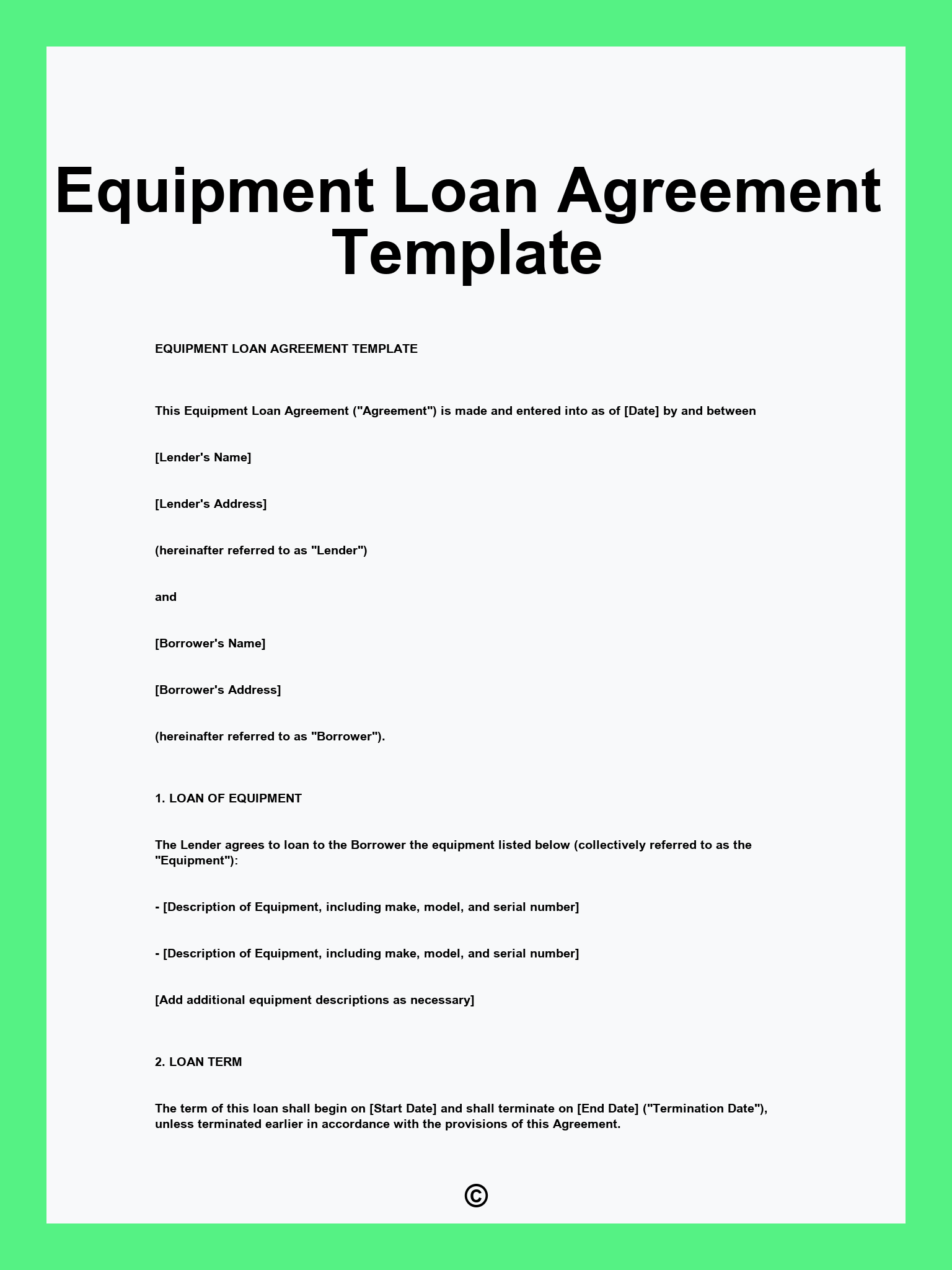 Equipment Loan Agreement Template