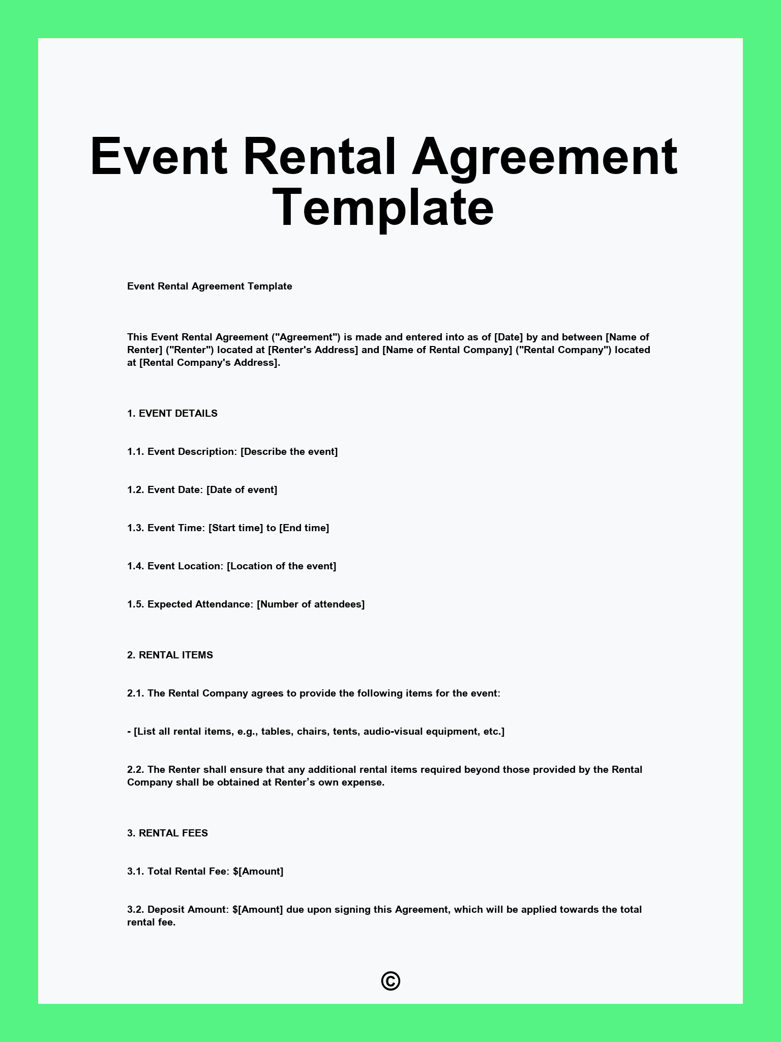 Event Rental Agreement Template