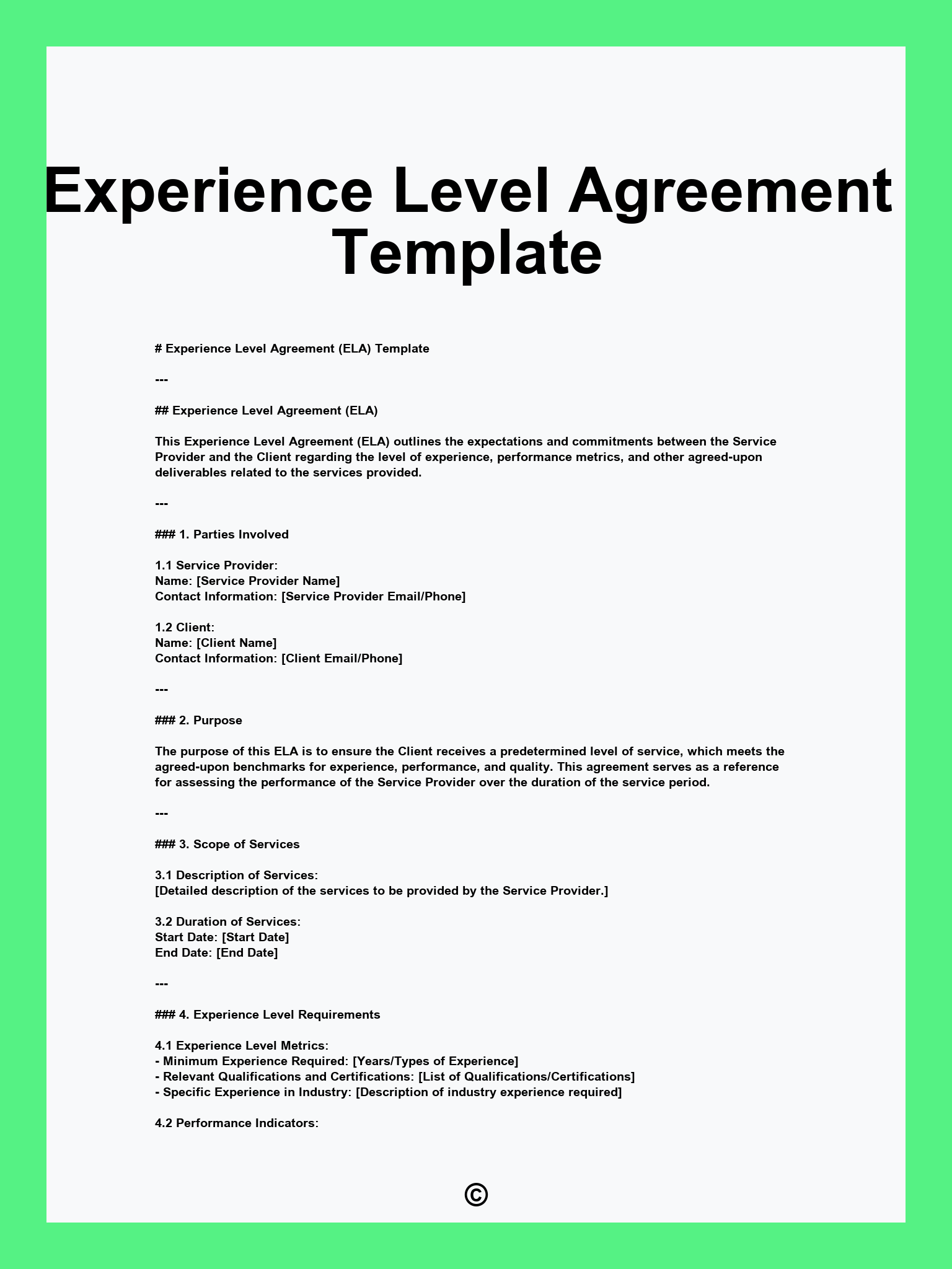 Experience Level Agreement Template
