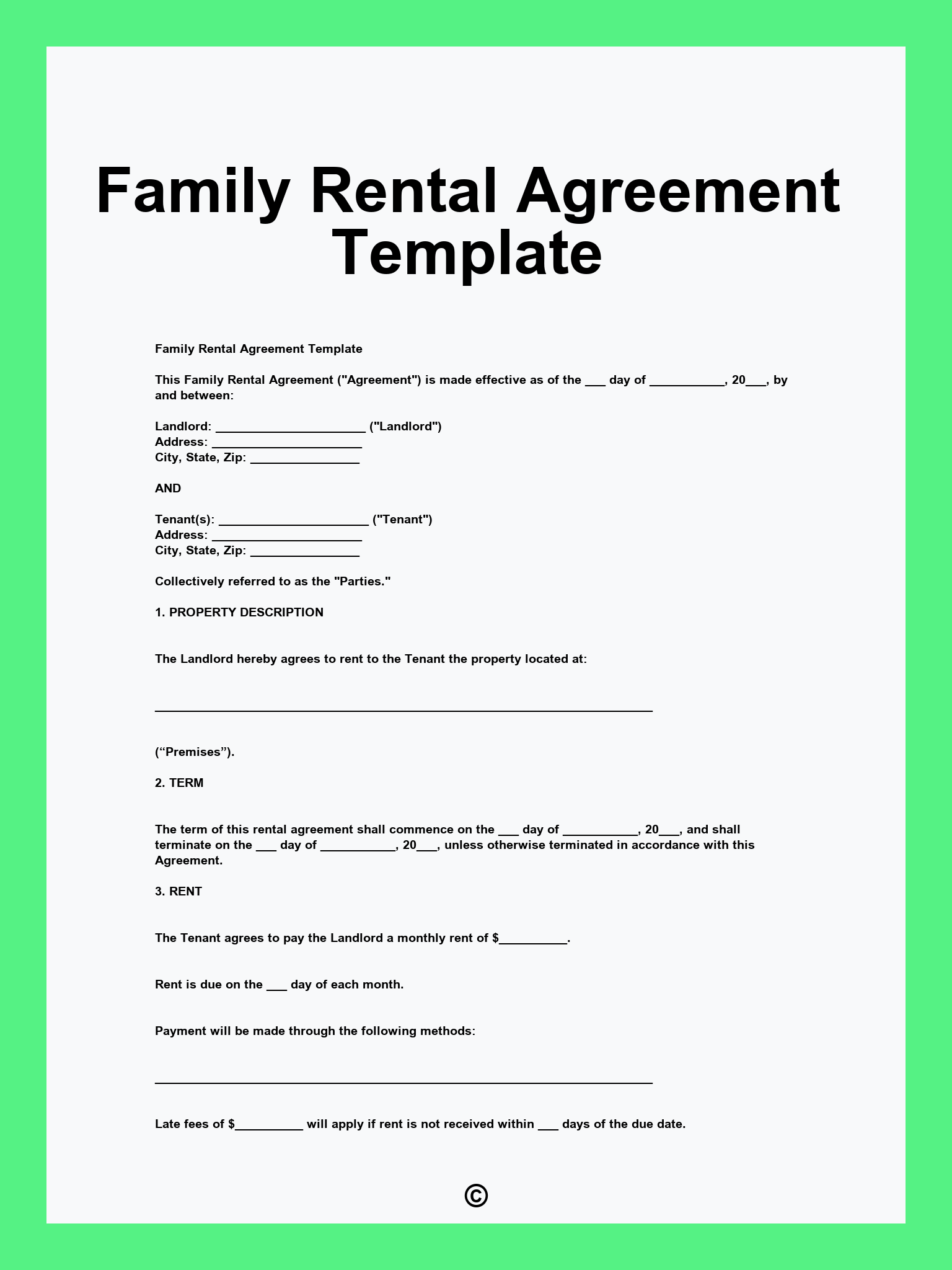 Family Rental Agreement Template