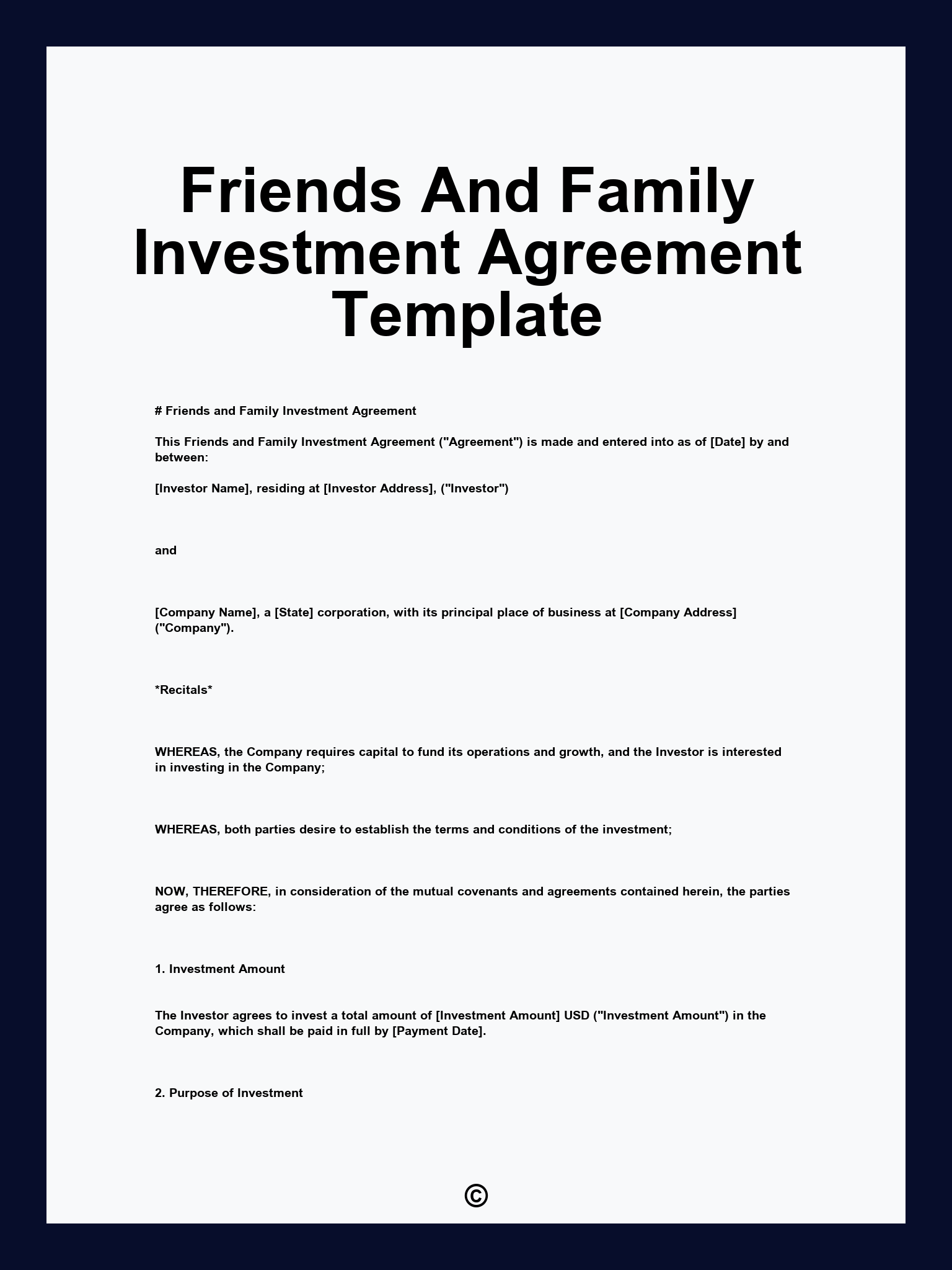 Friends And Family Investment Agreement Template