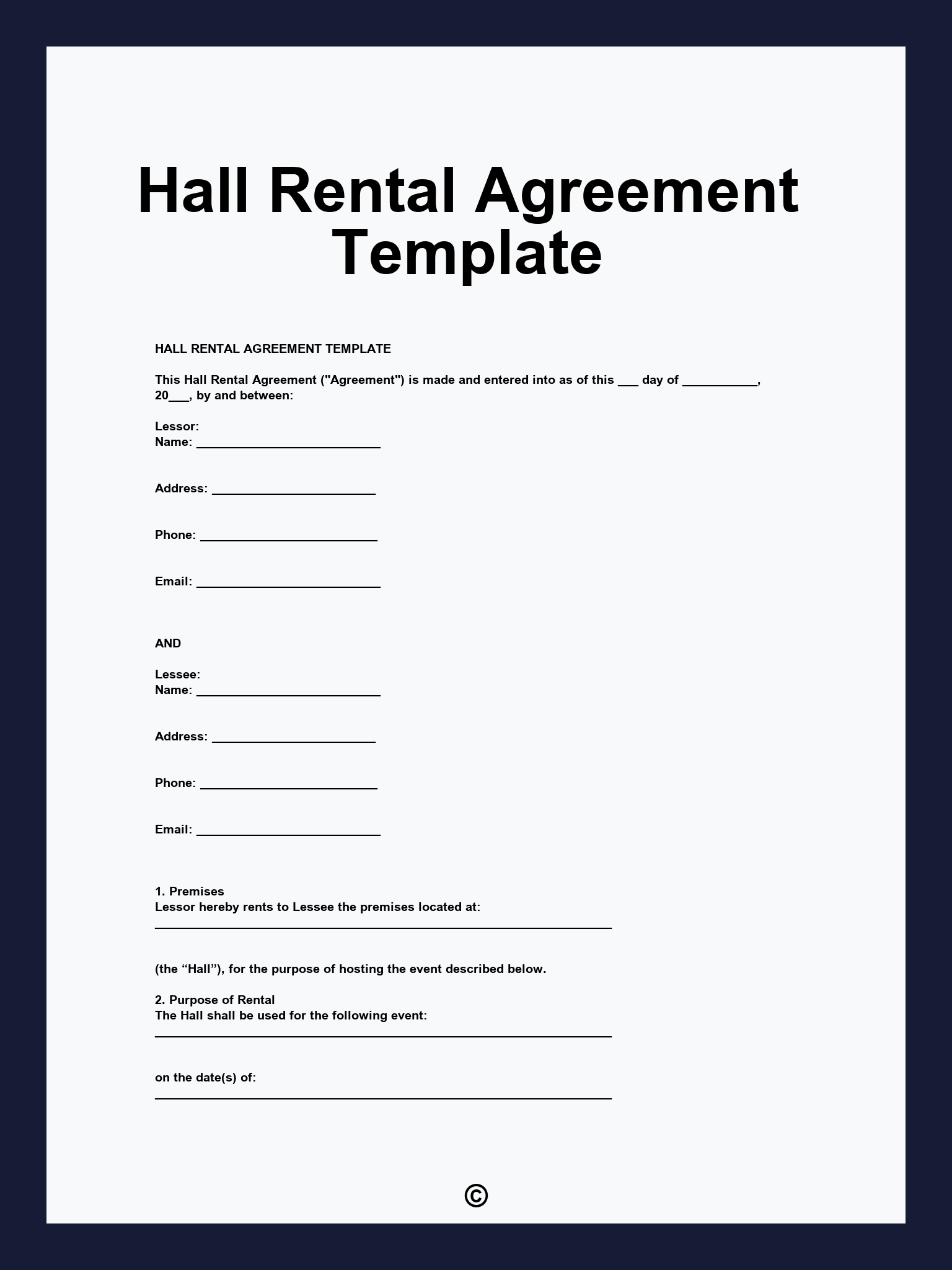 Hall Rental Agreement Template