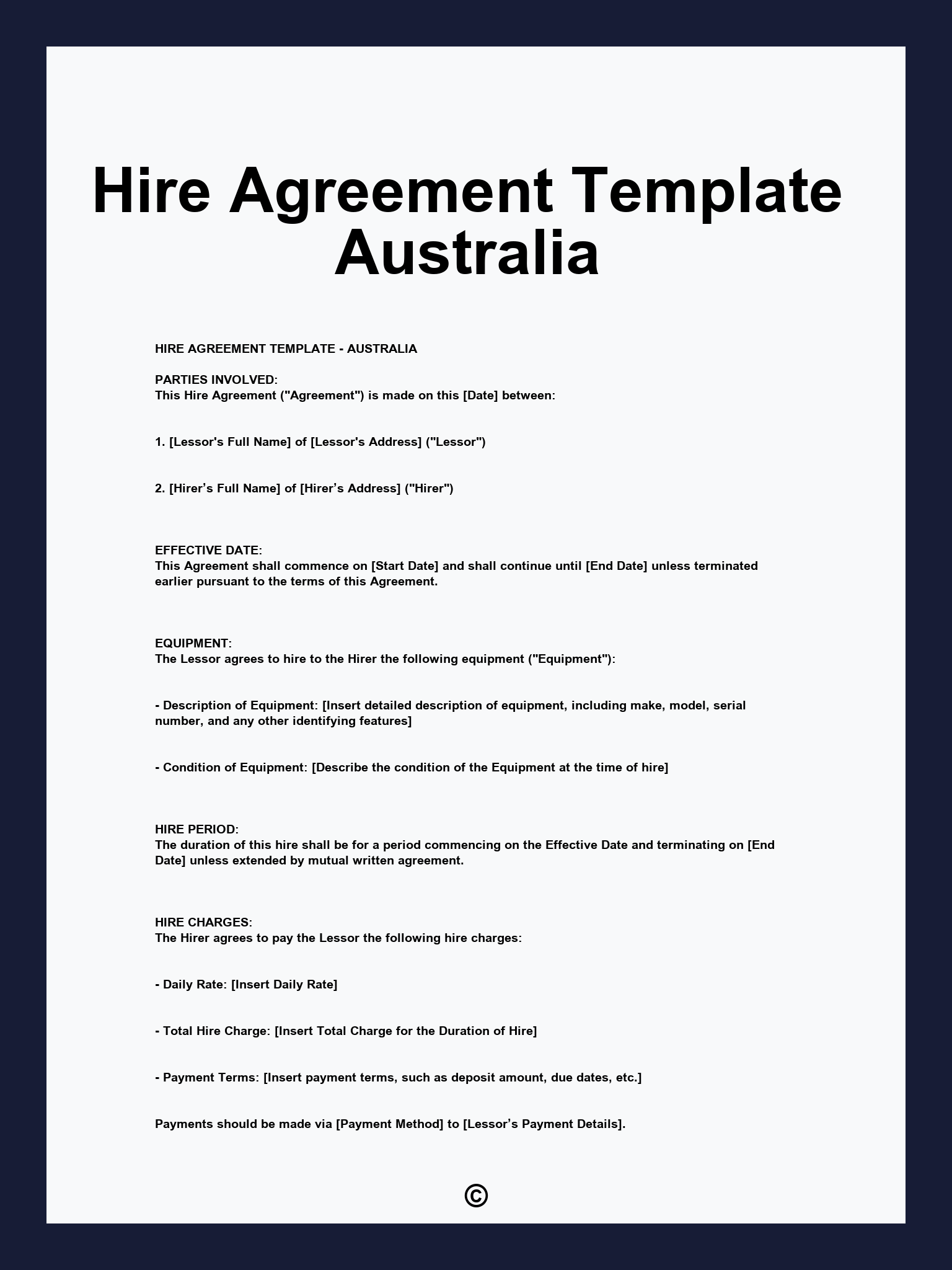 Hire Agreement Template Australia
