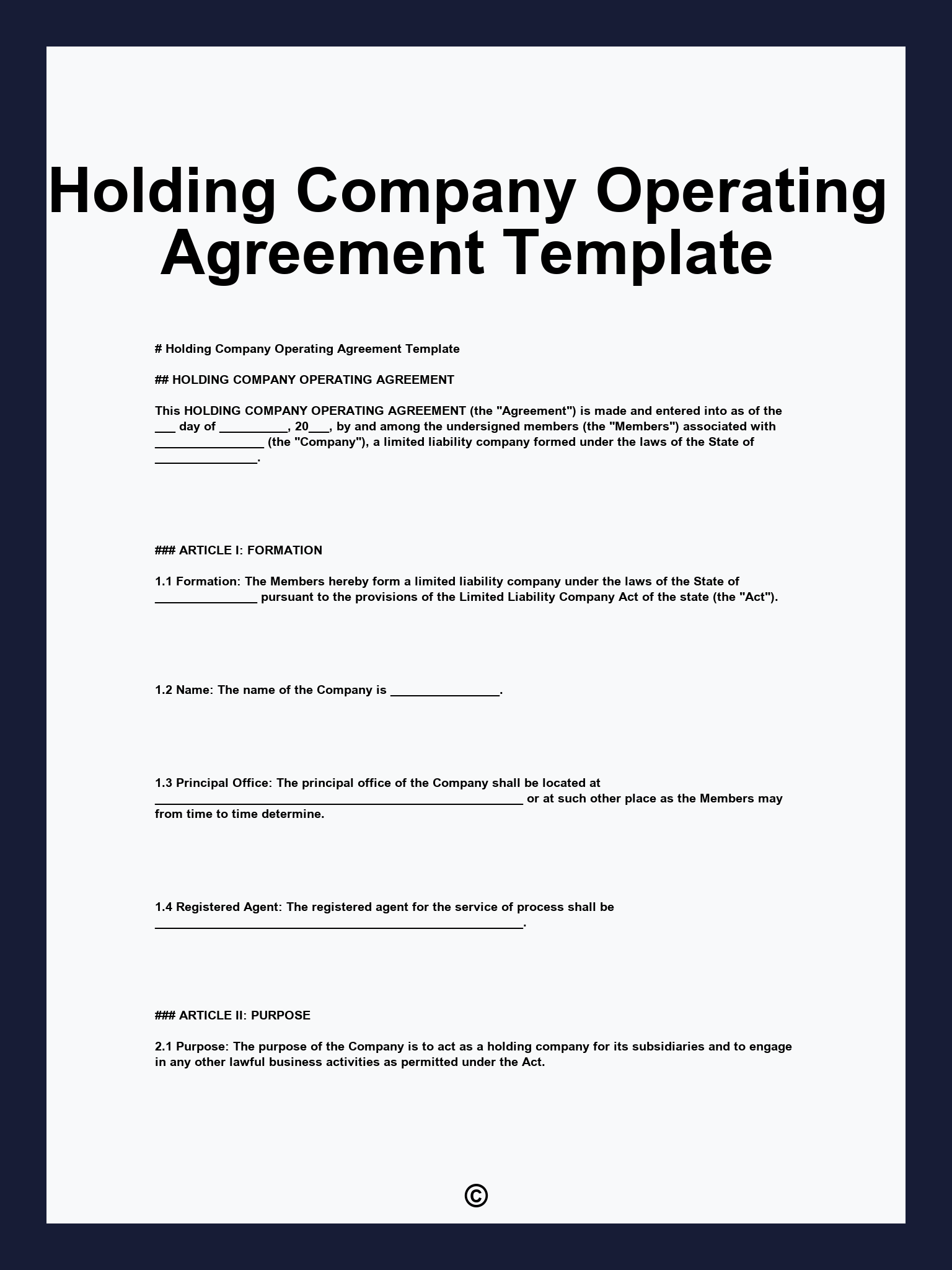 Holding Company Operating Agreement Template