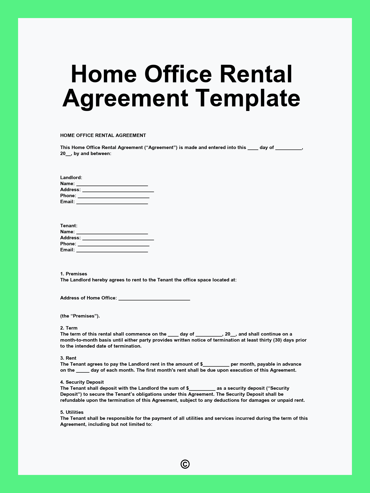Home Office Rental Agreement Template