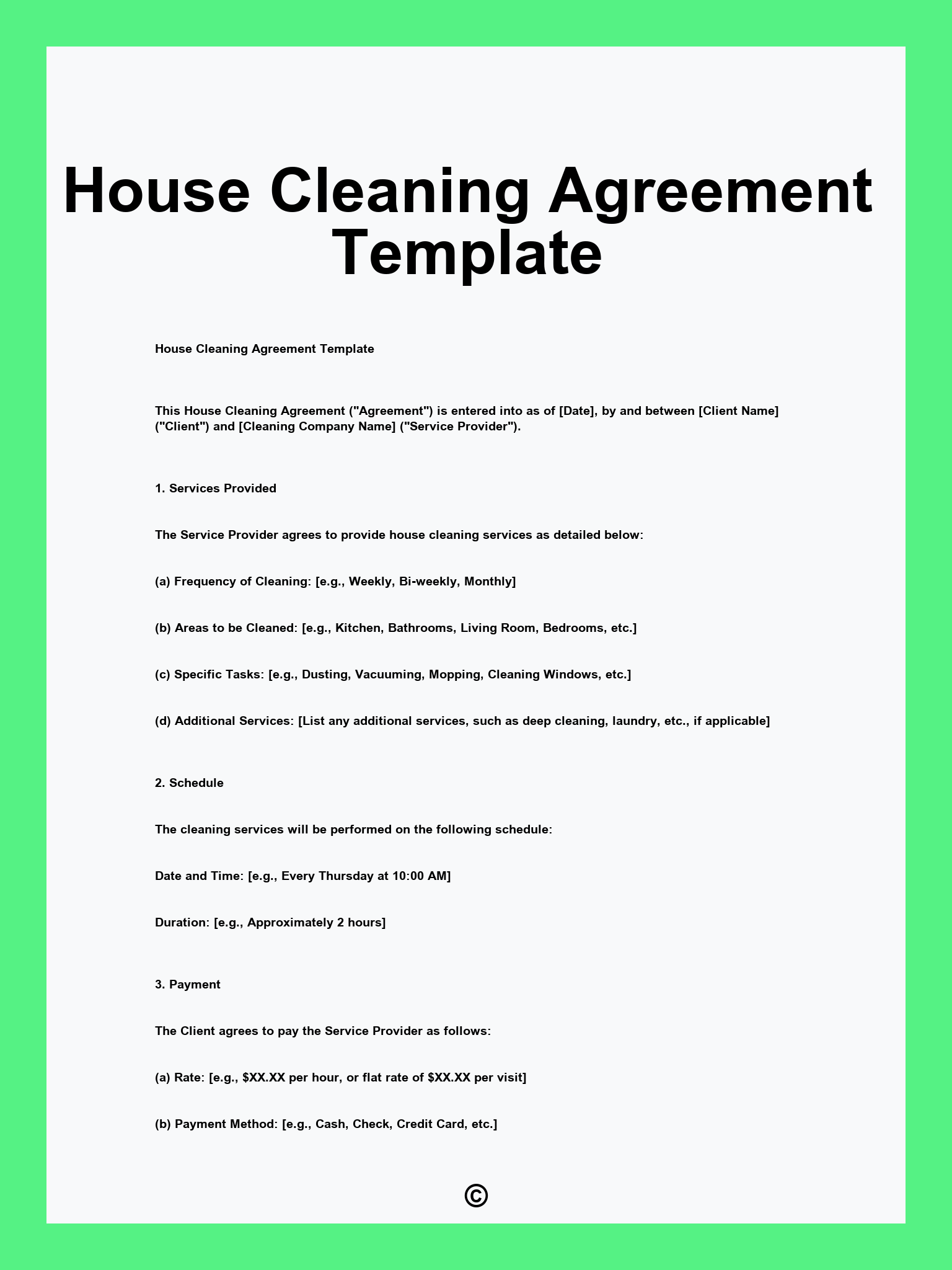House Cleaning Agreement Template