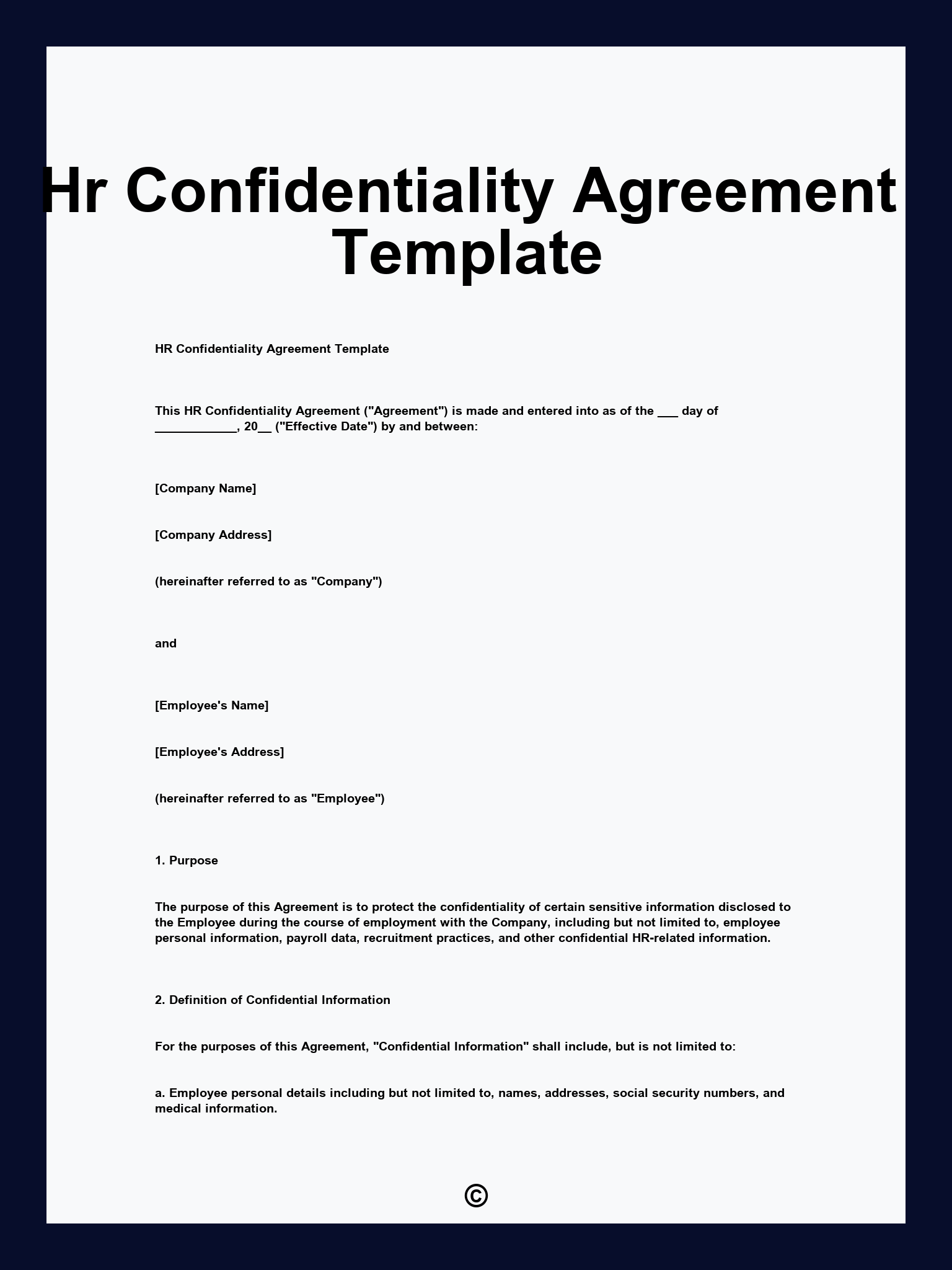 Hr Confidentiality Agreement Template