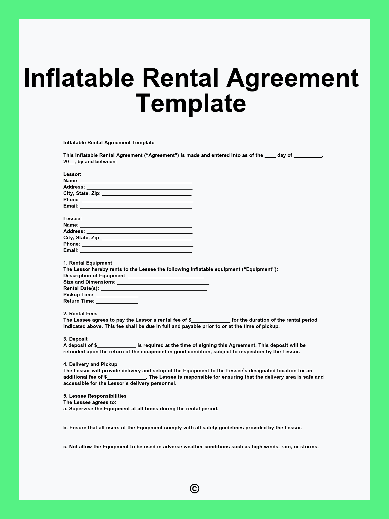 Inflatable Rental Agreement Template
