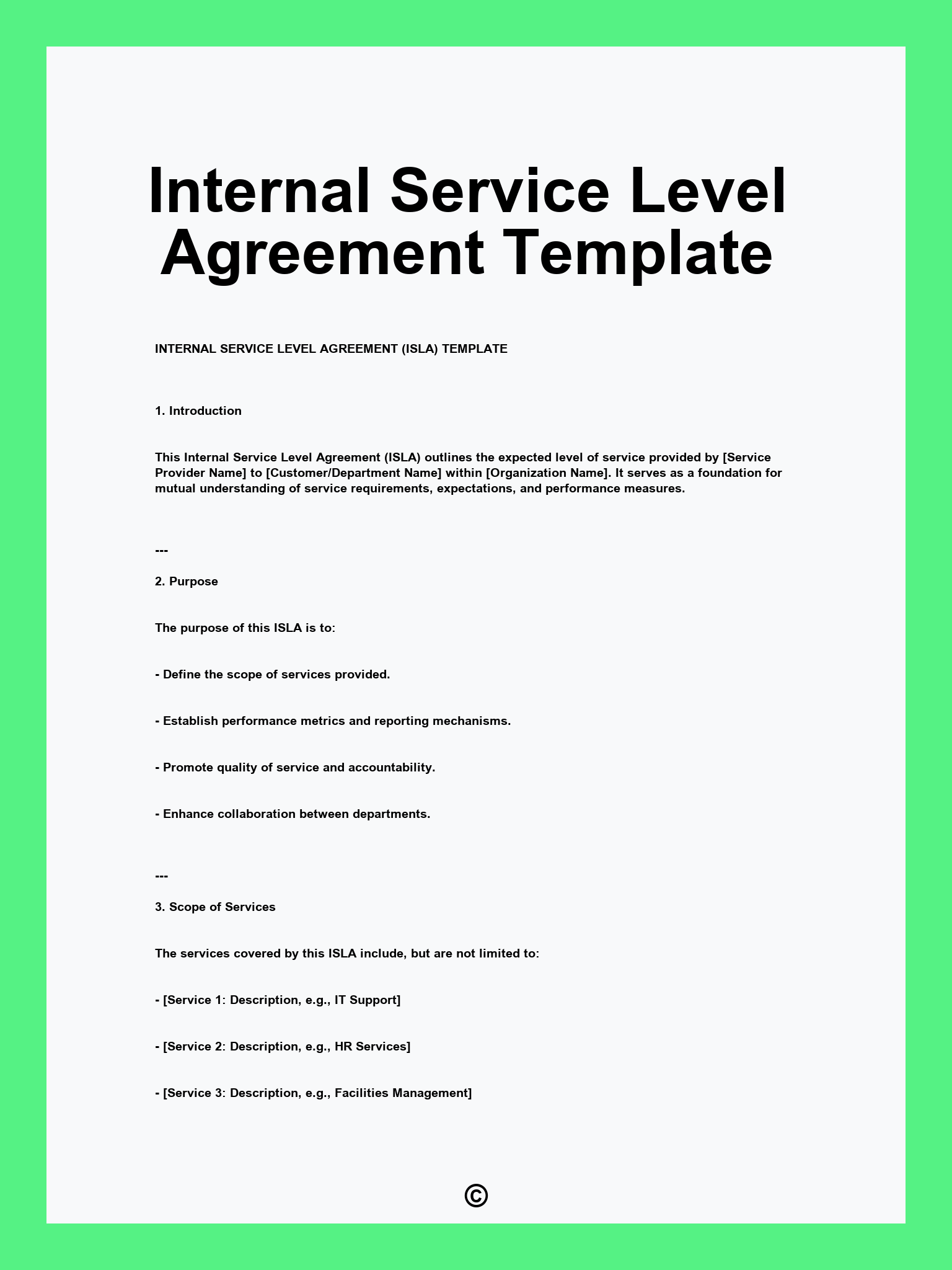 Internal Service Level Agreement Template