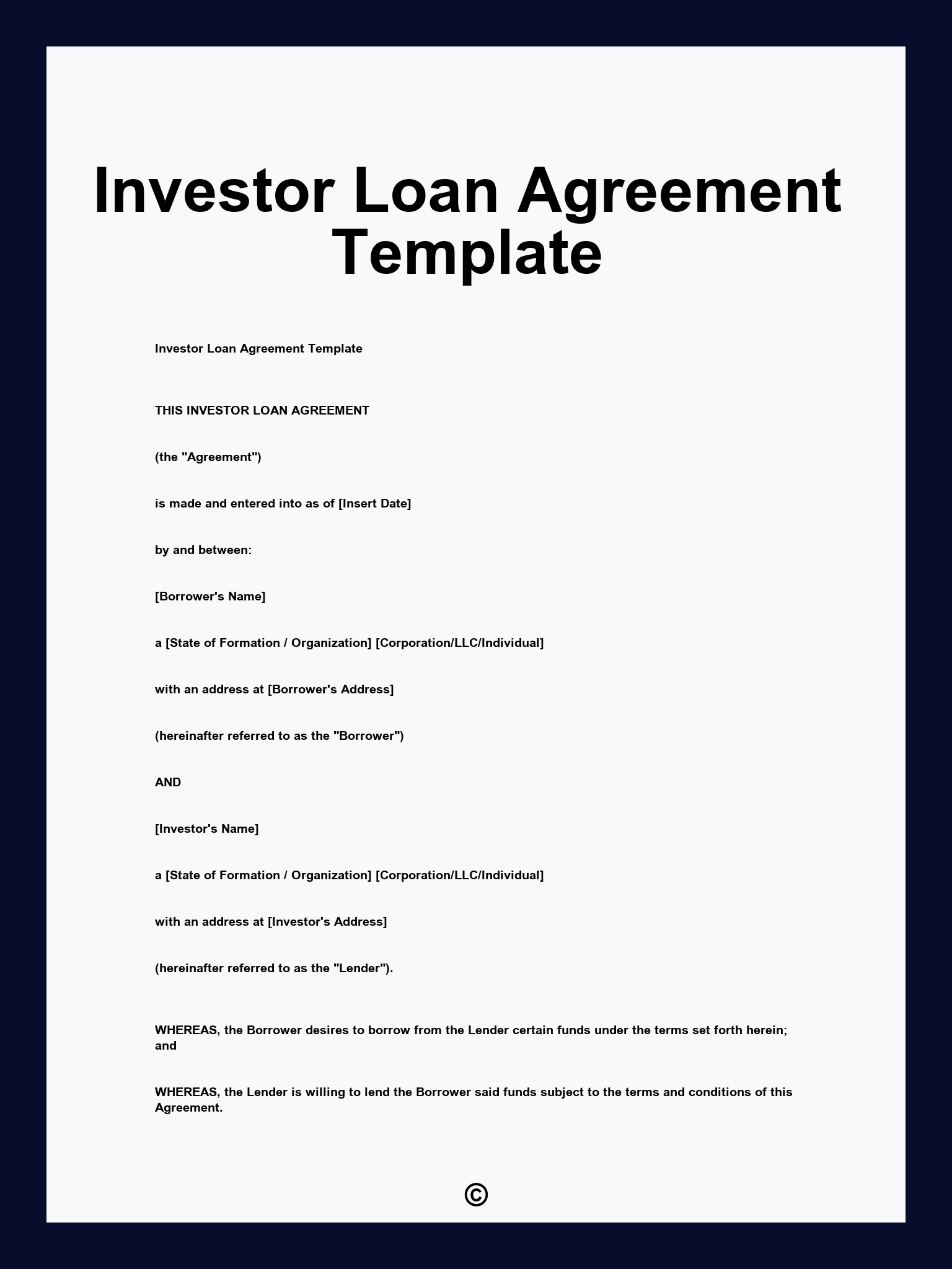 Investor Loan Agreement Template
