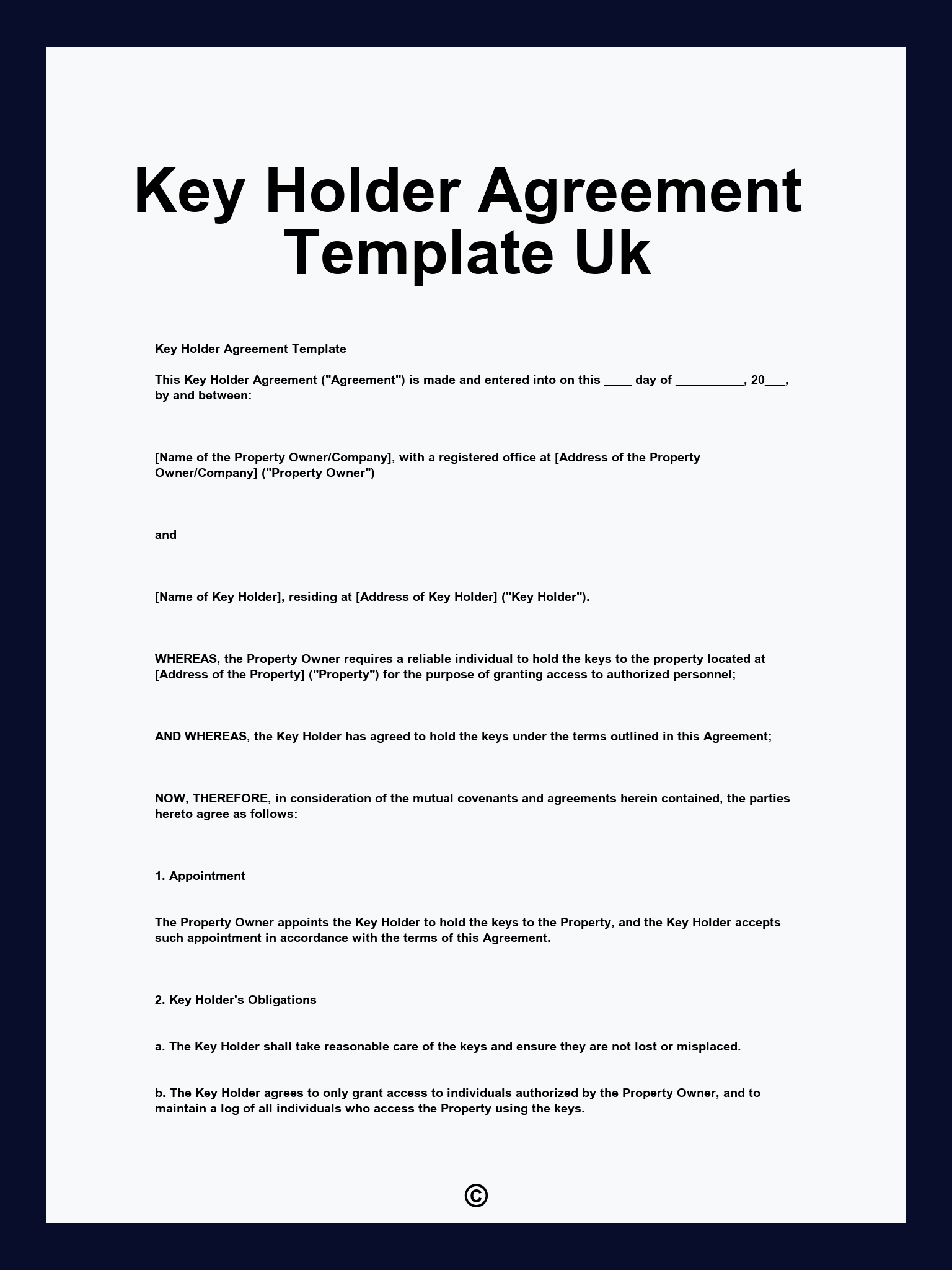 Key Holder Agreement Template Uk
