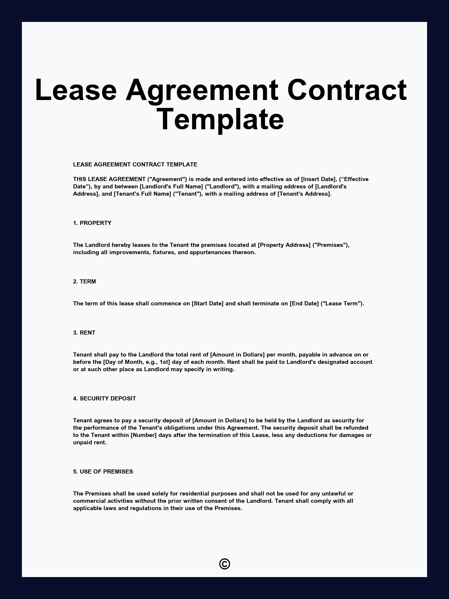 Lease Agreement Contract Template