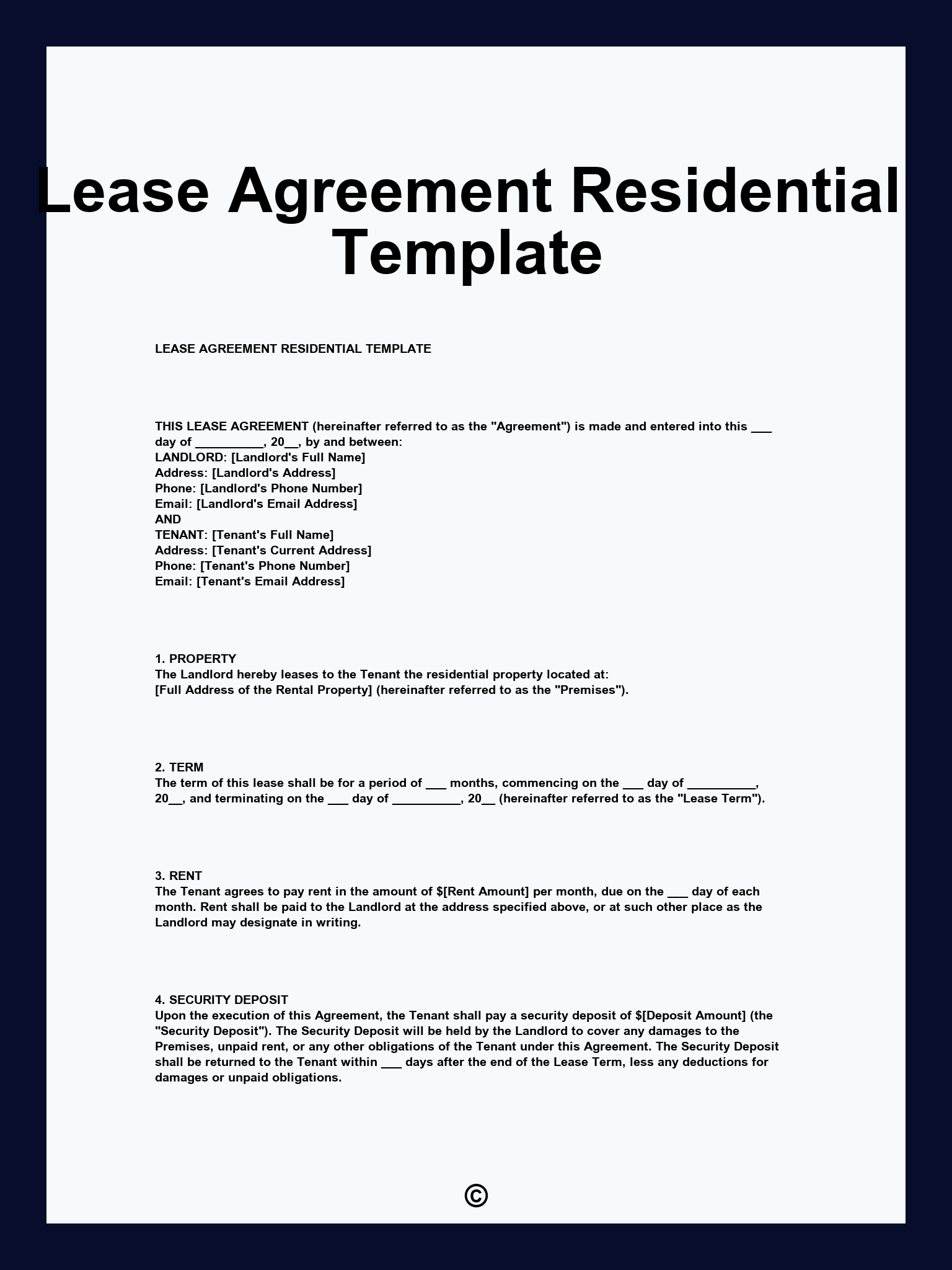 Lease Agreement Residential Template