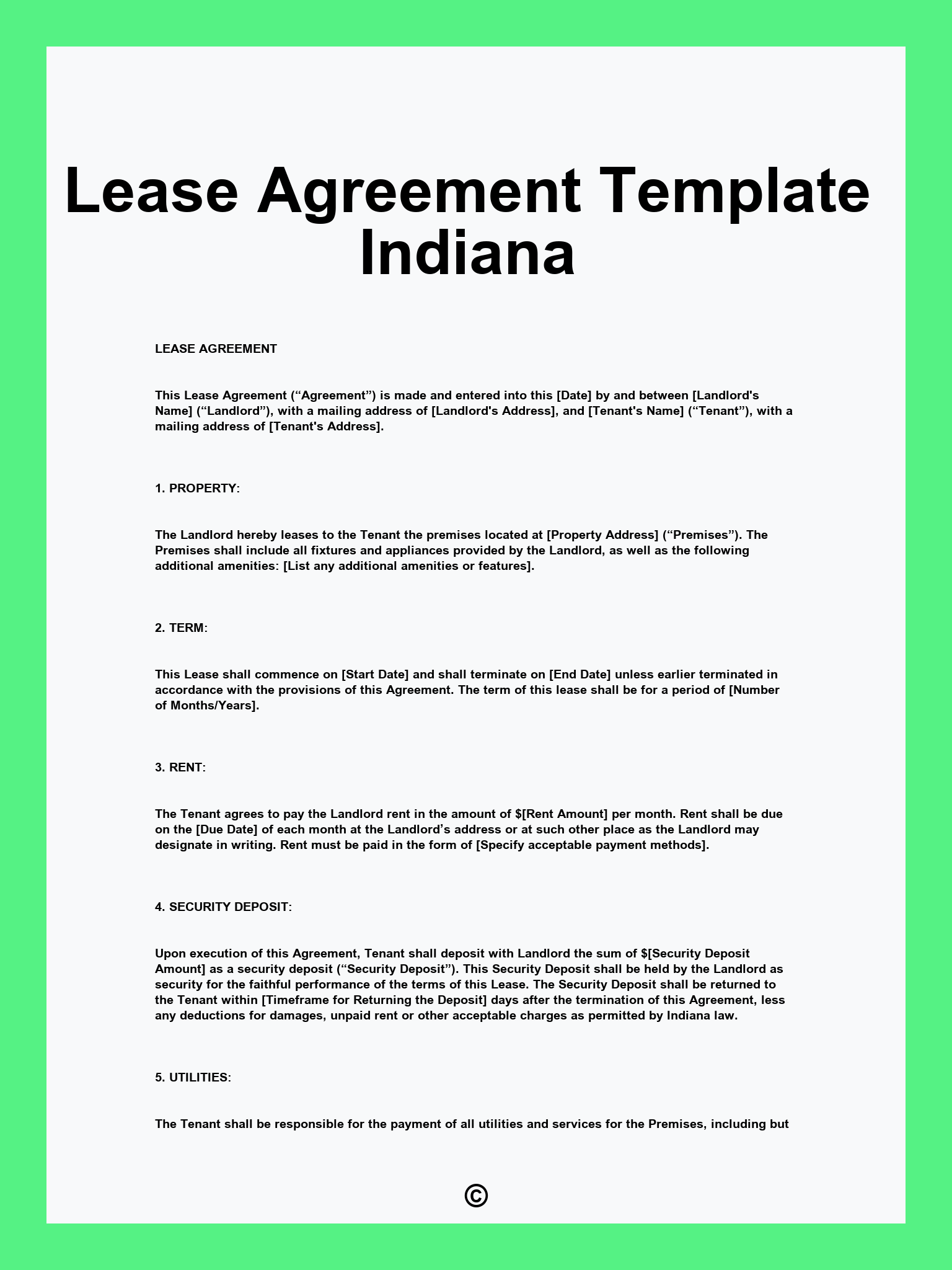 Lease Agreement Template Indiana
