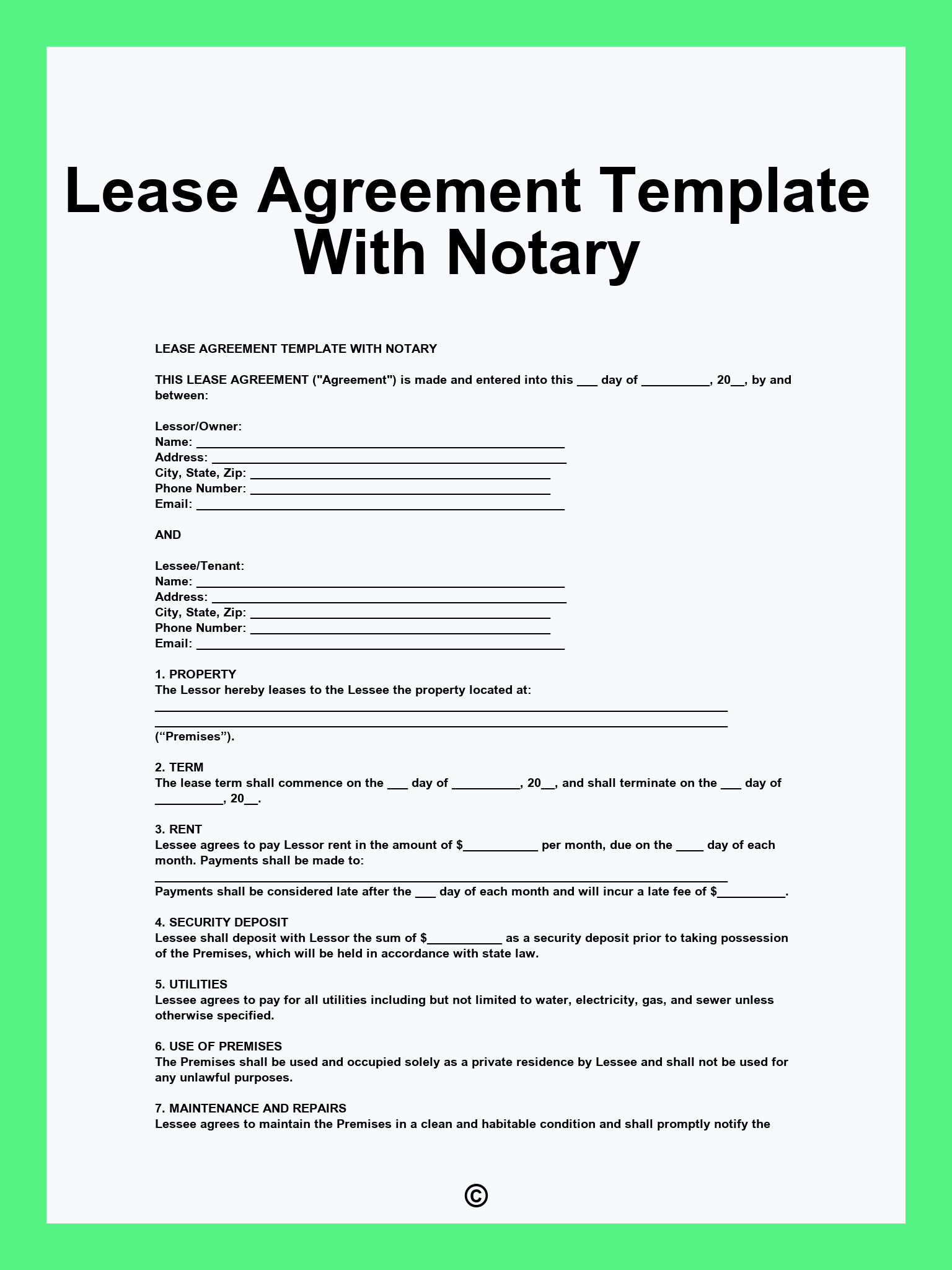 Lease Agreement Template With Notary