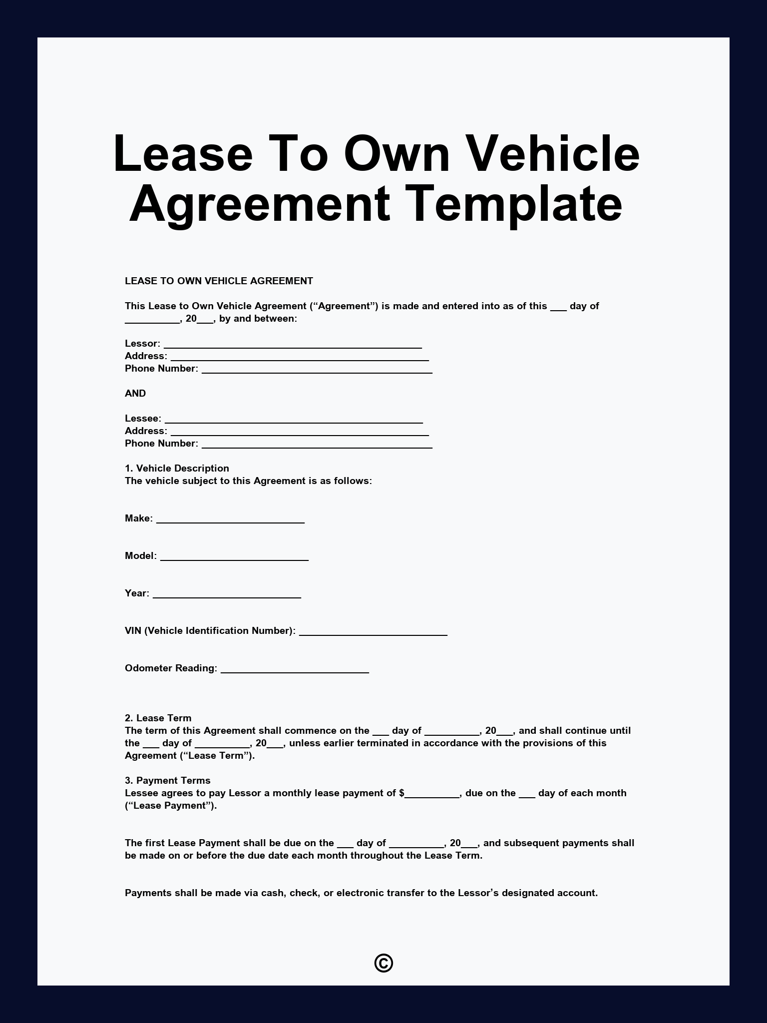 Lease To Own Vehicle Agreement Template