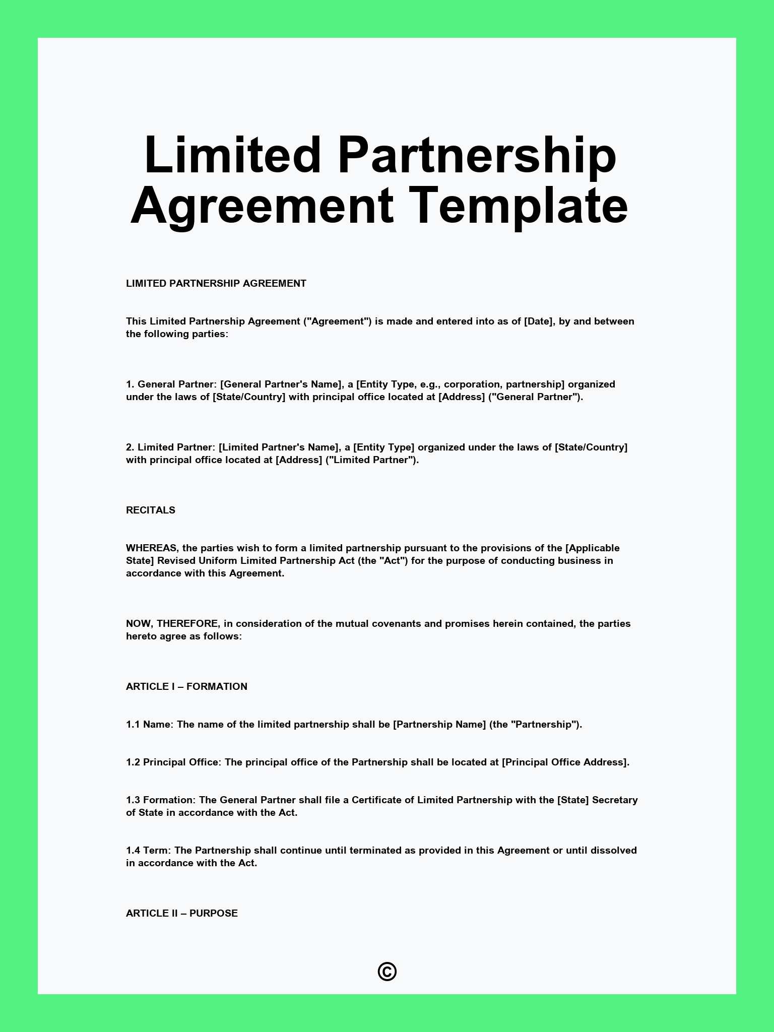 Limited Partnership Agreement Template