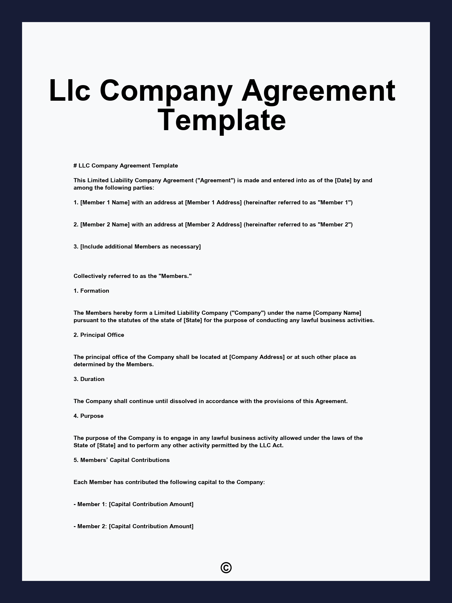 Llc Company Agreement Template