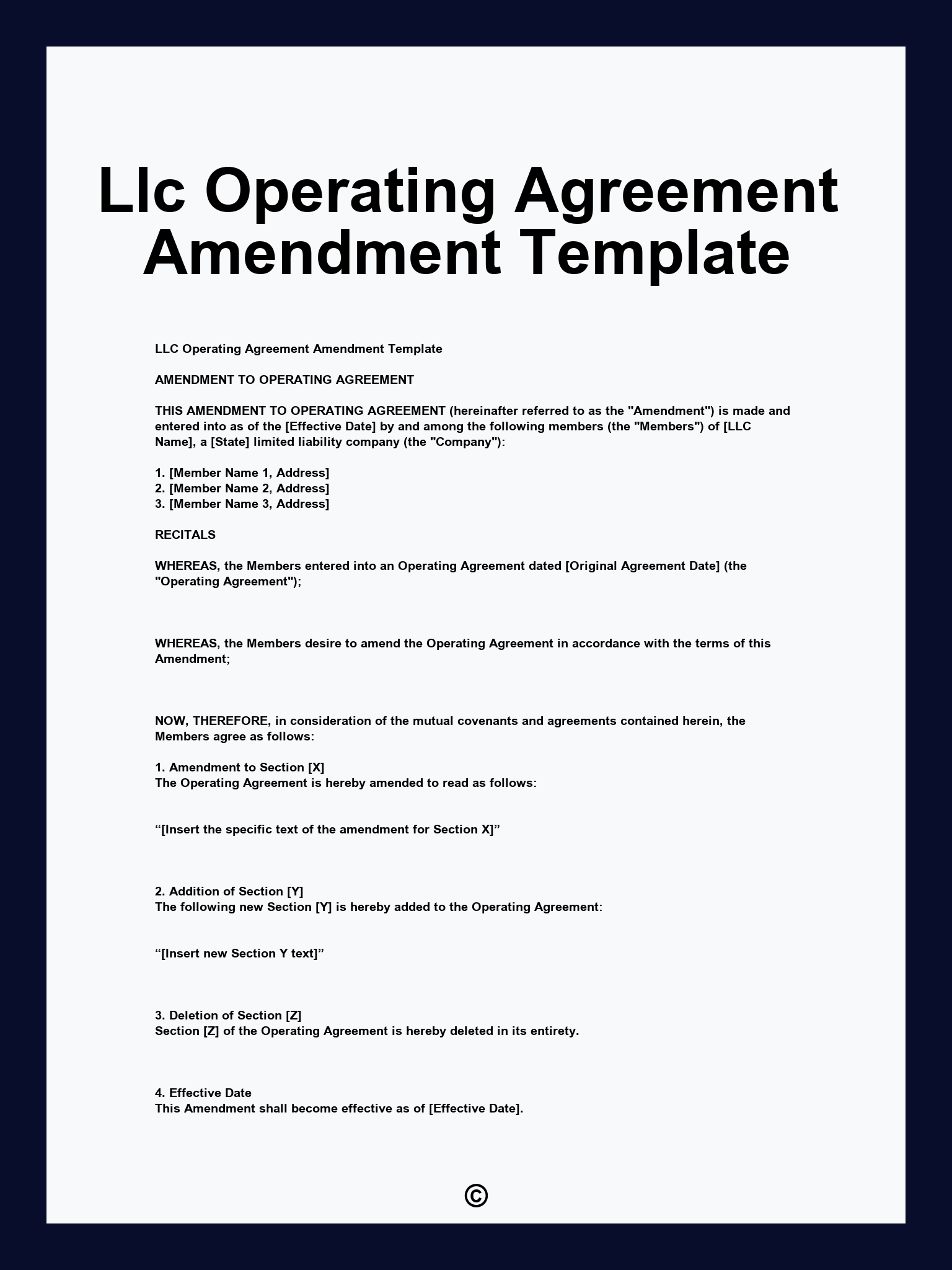 Llc Operating Agreement Amendment Template