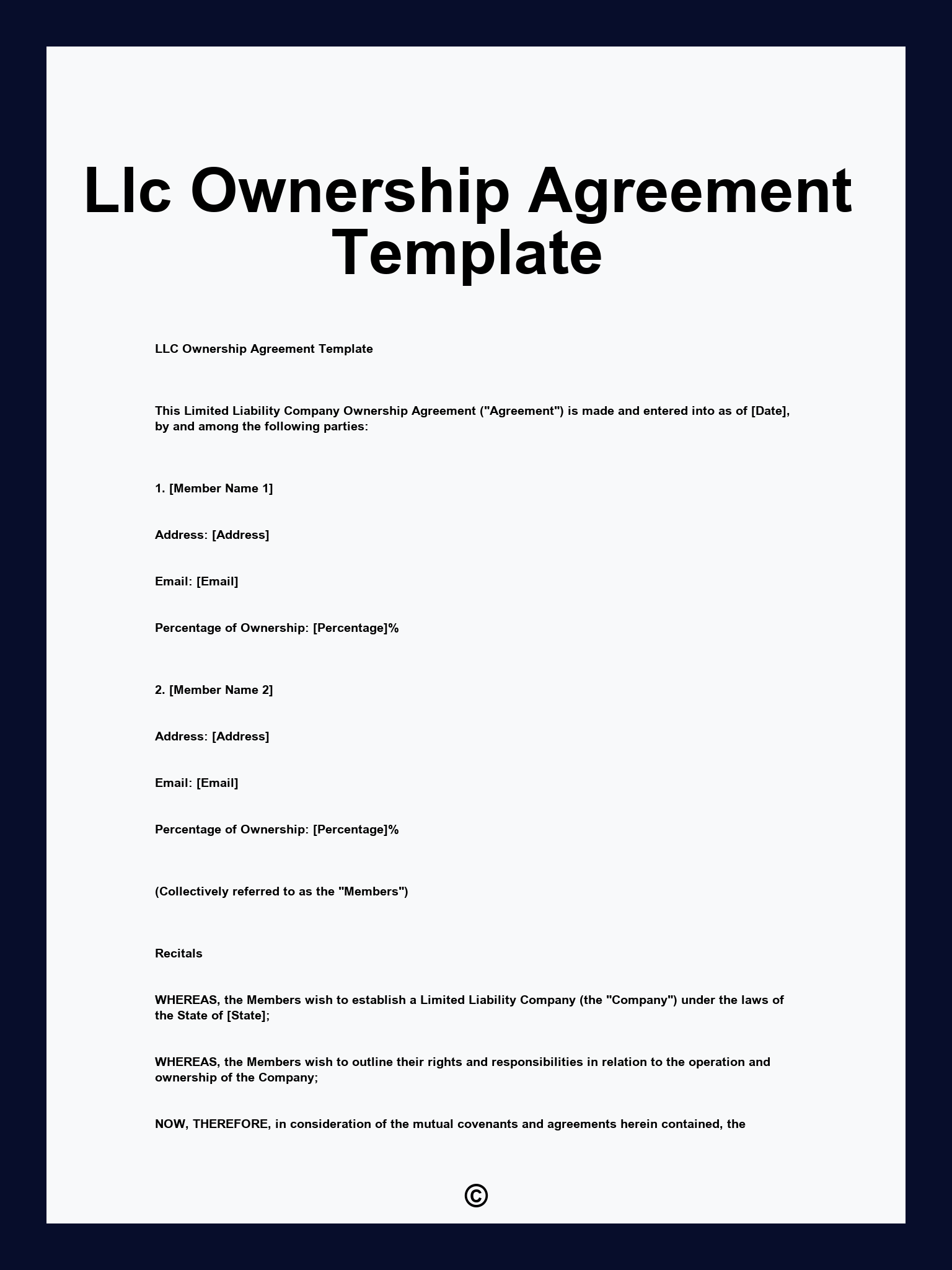 Llc Ownership Agreement Template