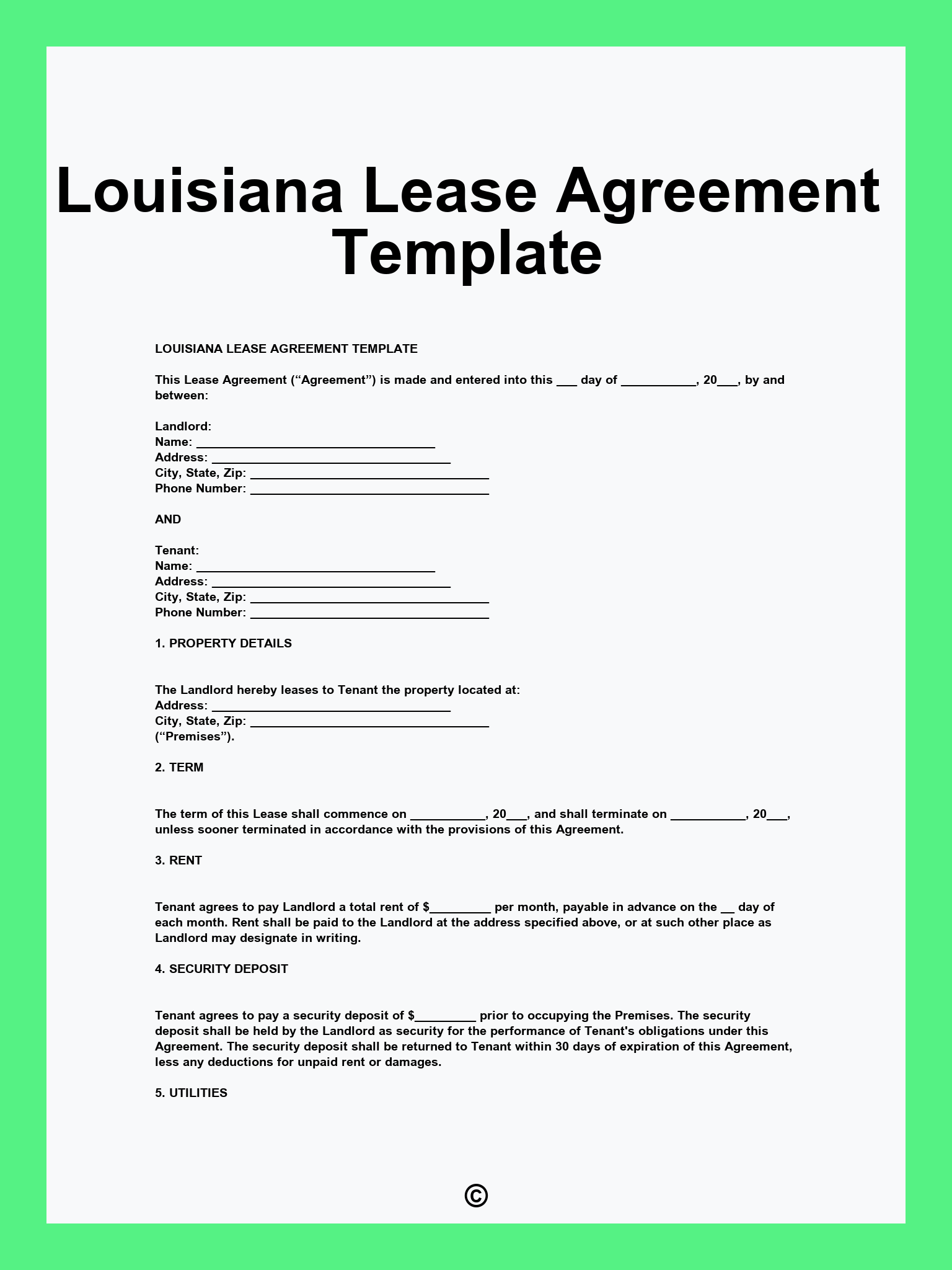 Louisiana Lease Agreement Template