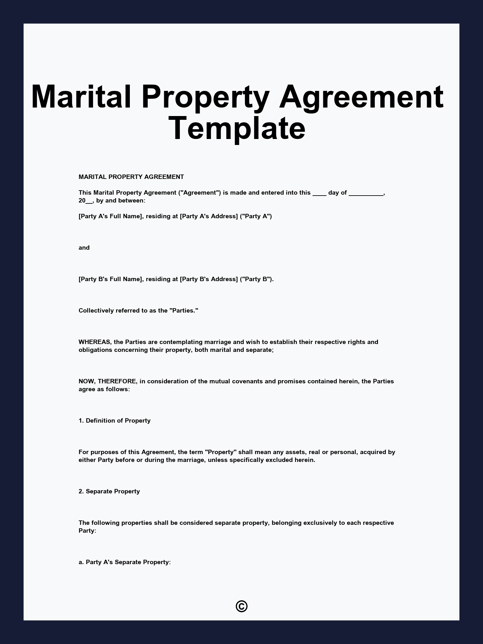 Marital Property Agreement Template