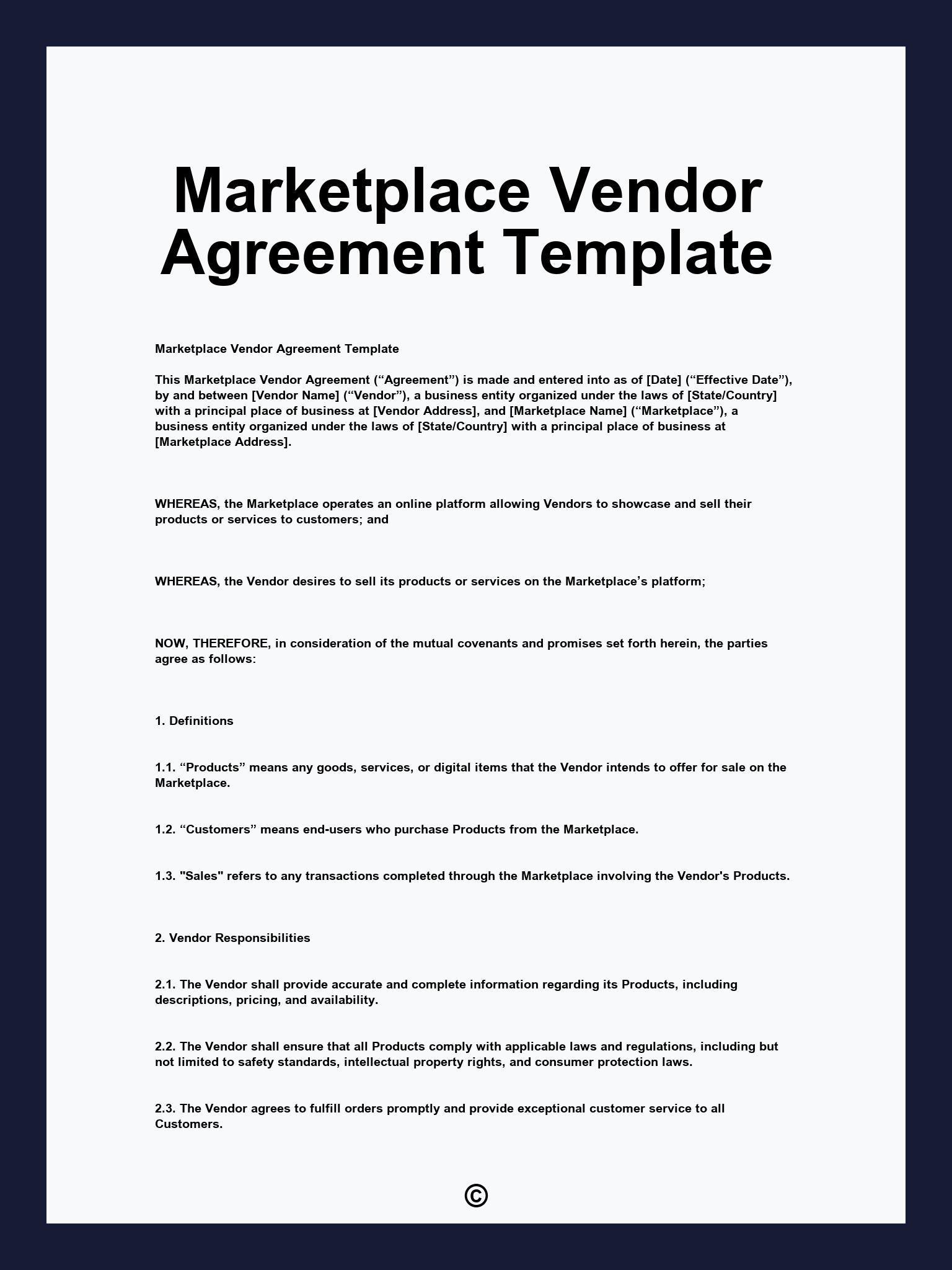 Marketplace Vendor Agreement Template